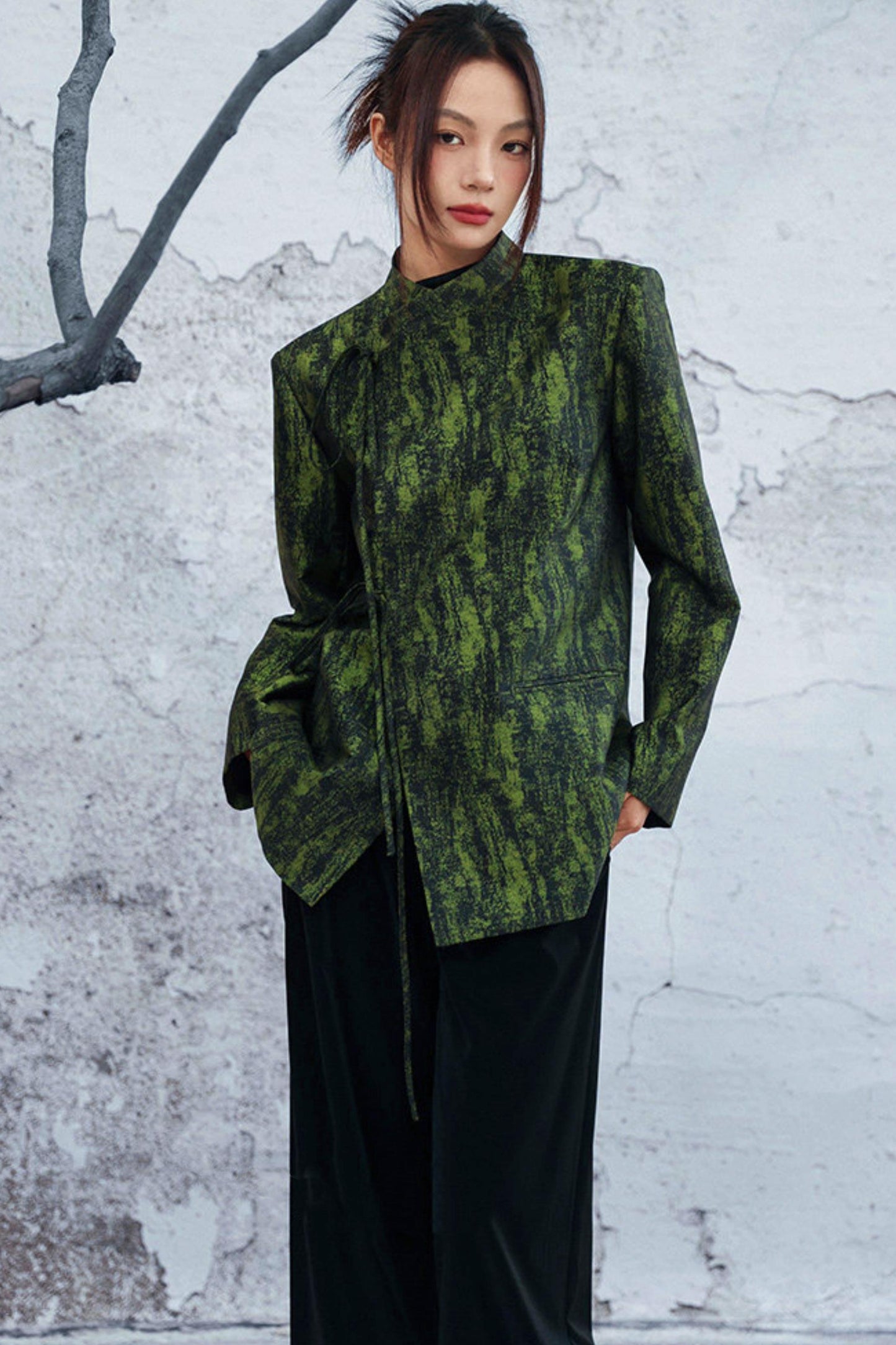 Mossy Green Stand Collar Jacket
