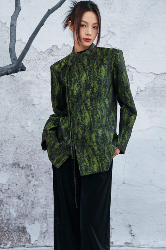 Mossy Green Stand Collar Jacket