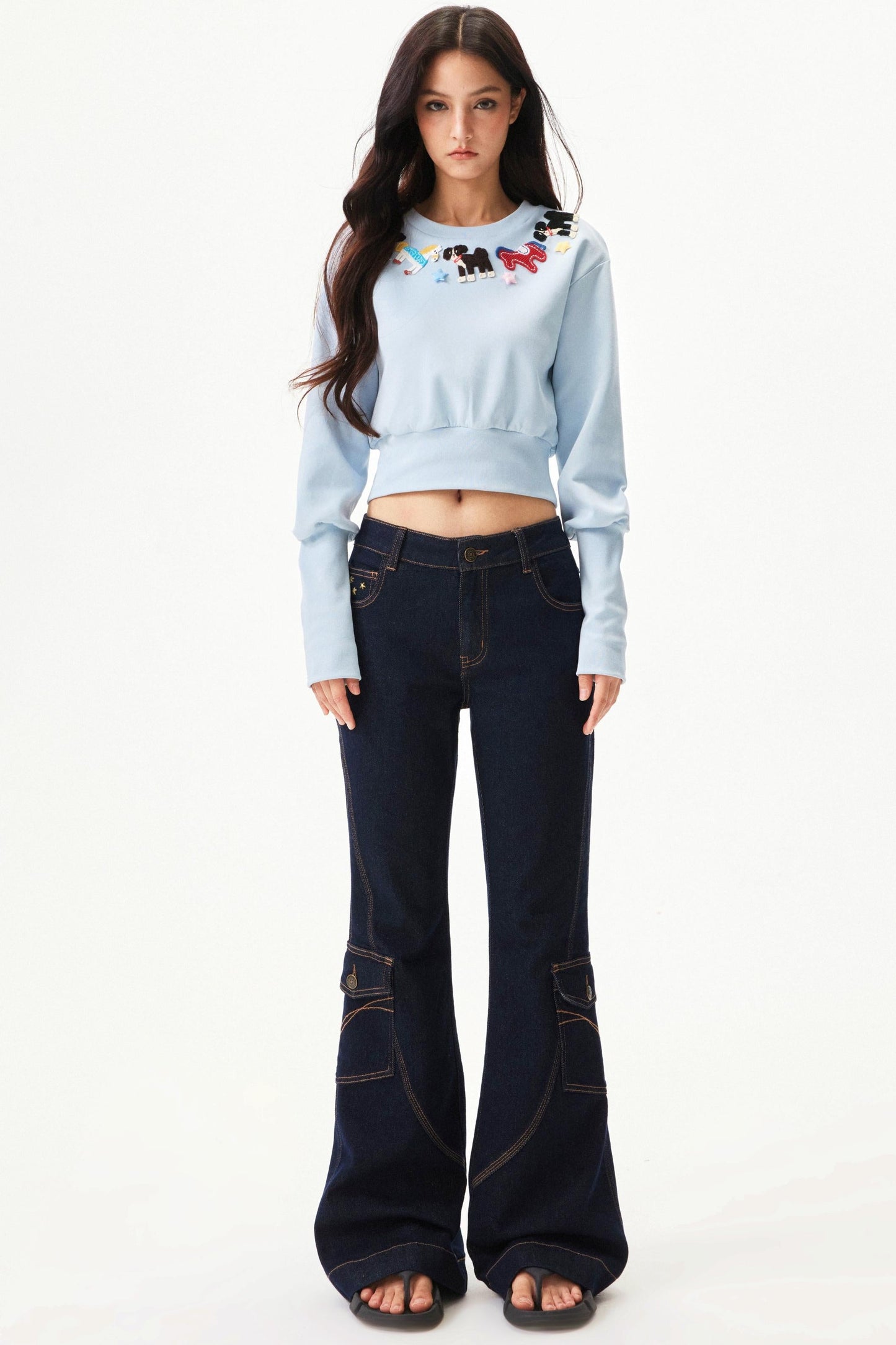 Retro Low Rise Denim Flare Pants