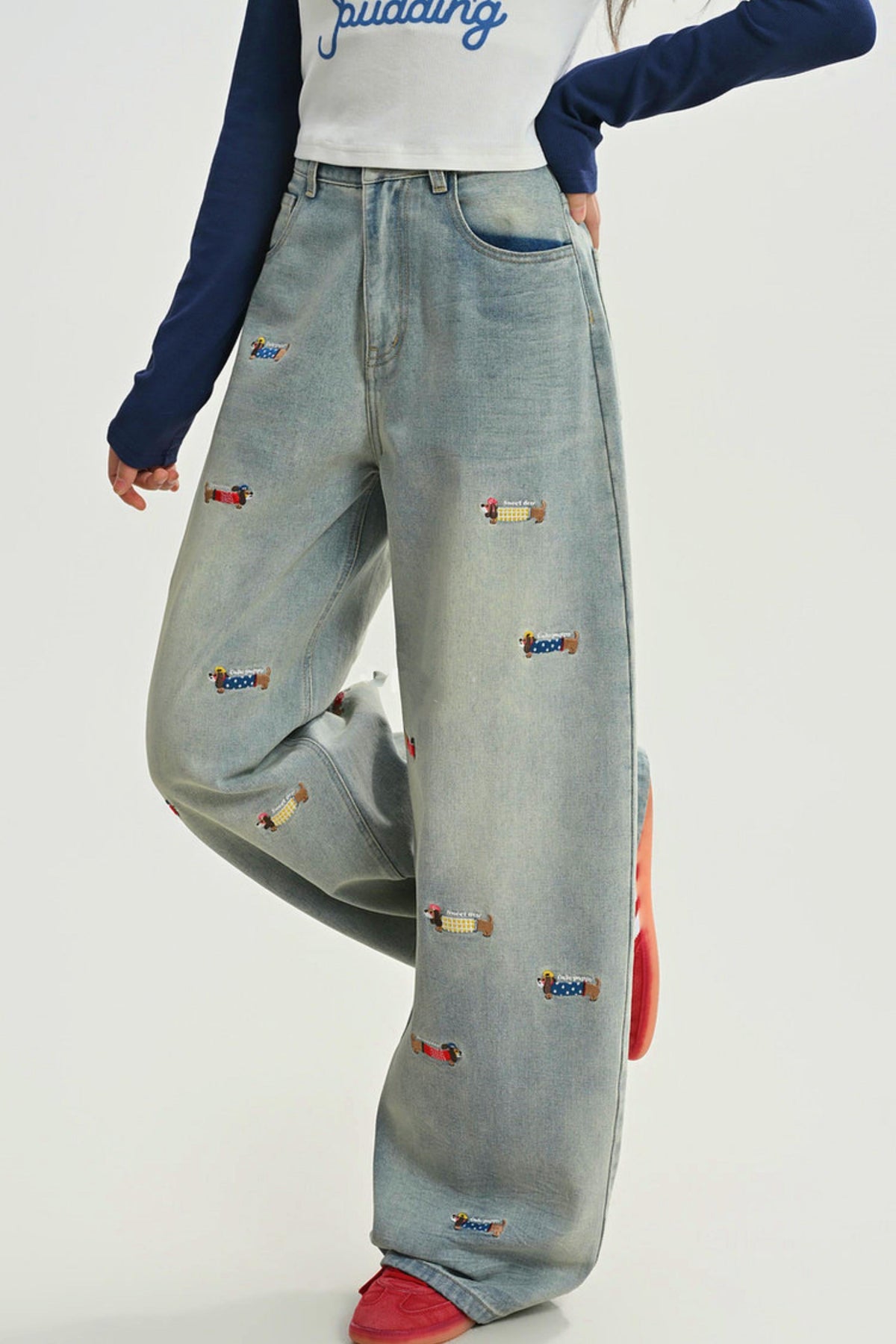 Wax Dog Embroidery Jeans