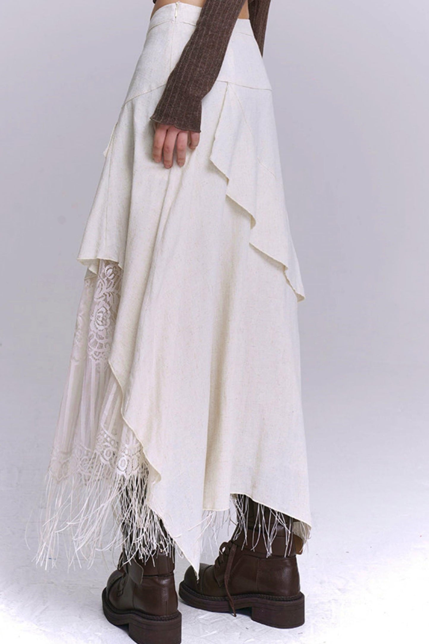 Apricot Irregular Tassel Skirt
