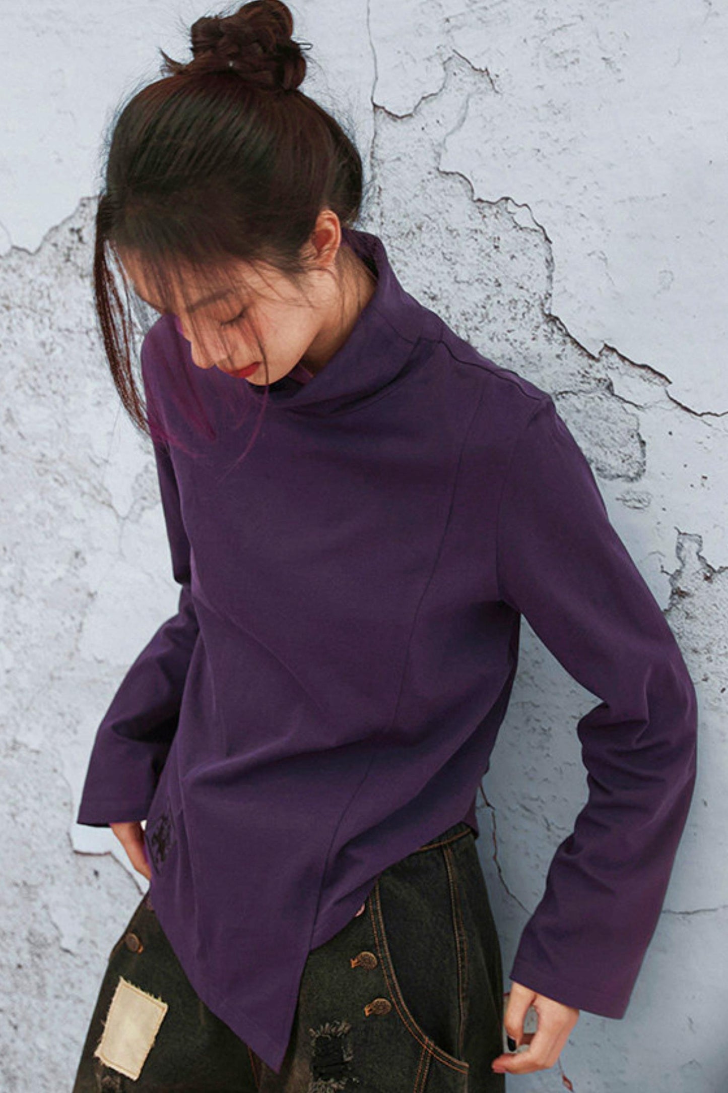 Edgy Purple Turtleneck Top