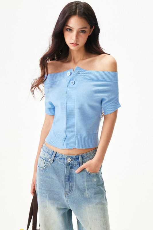 Wool blend off-shoulder top