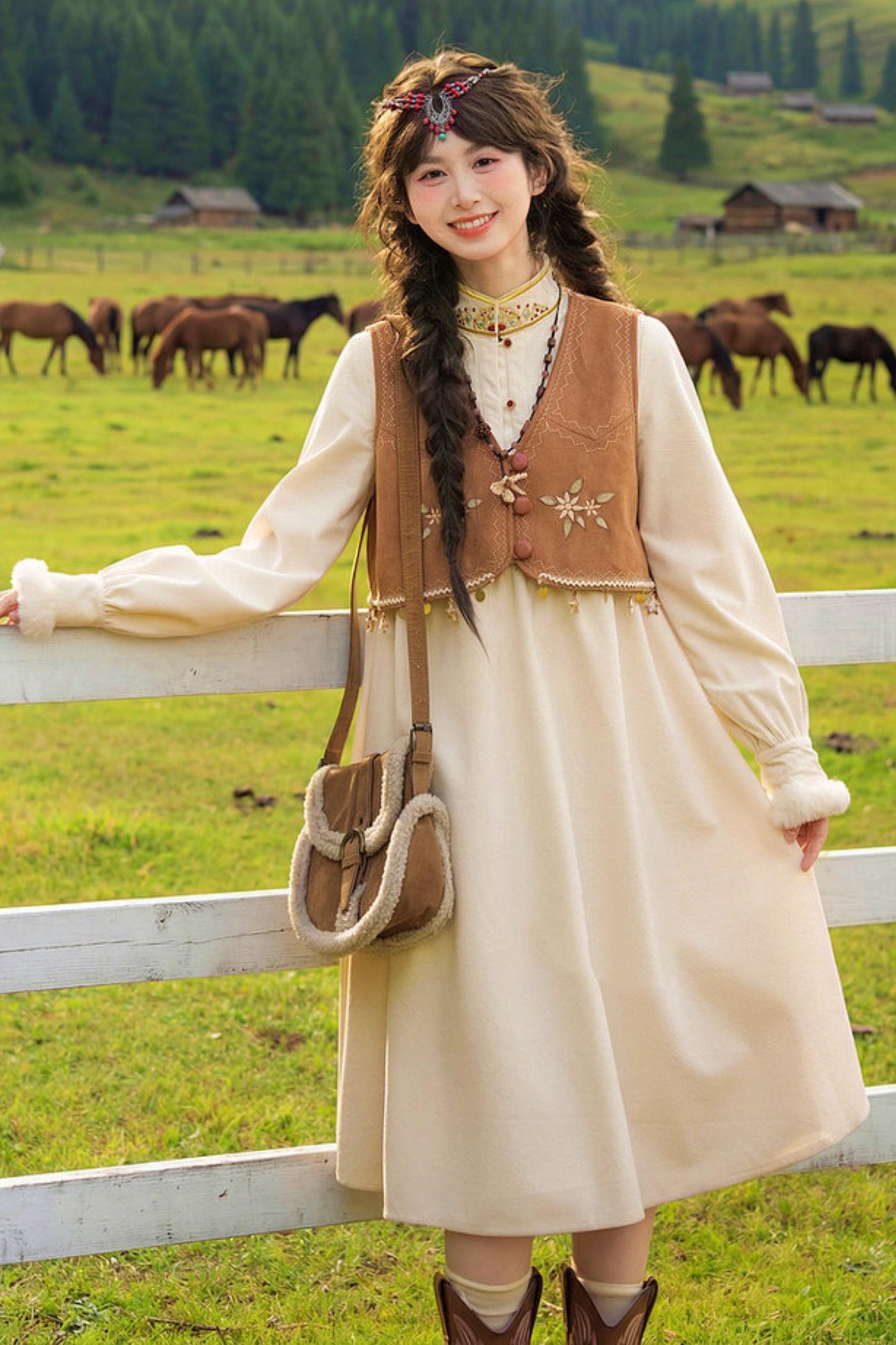 Embroidered Mori Long Dress