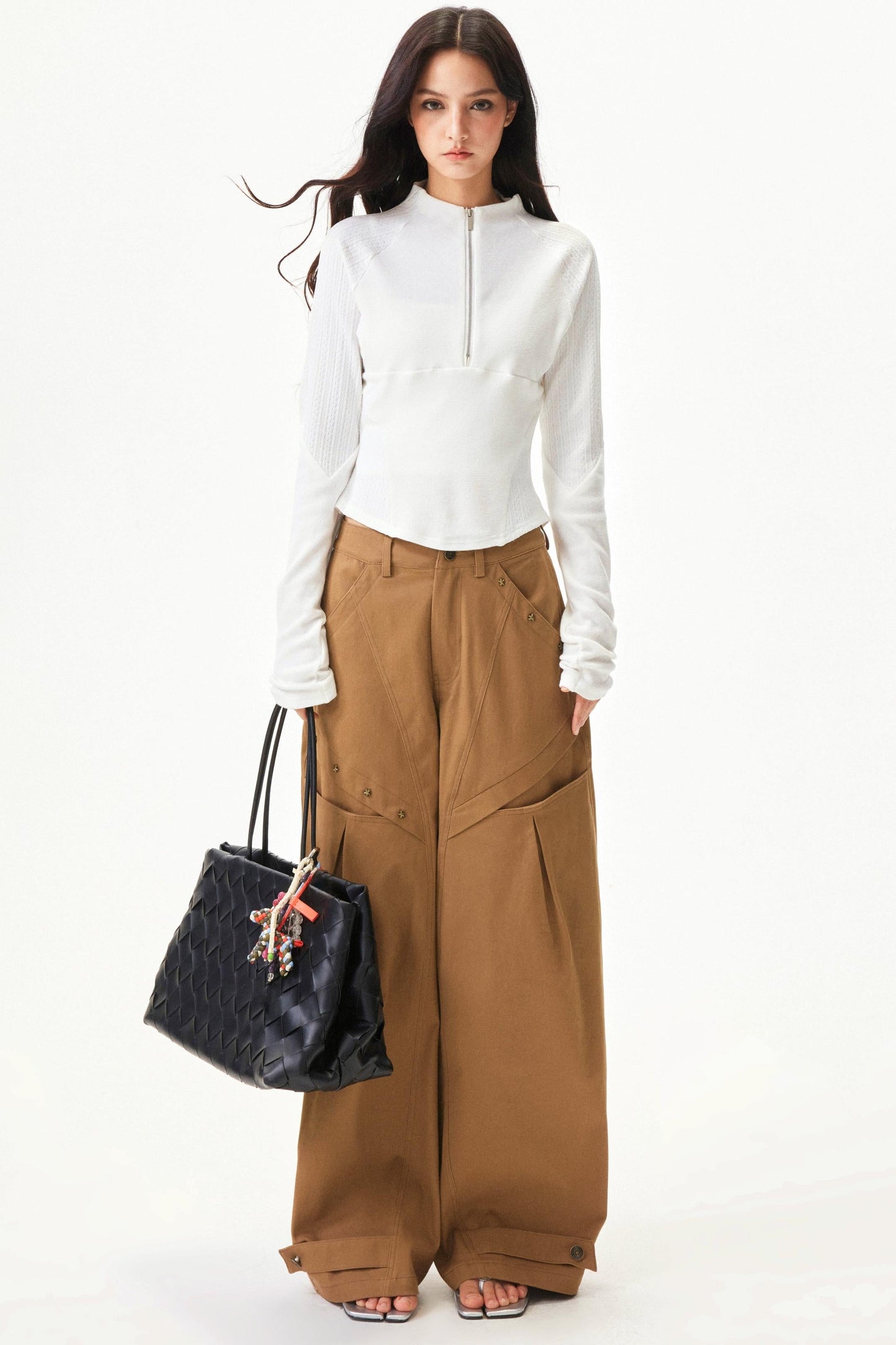 Star knit deconstructed twill pants