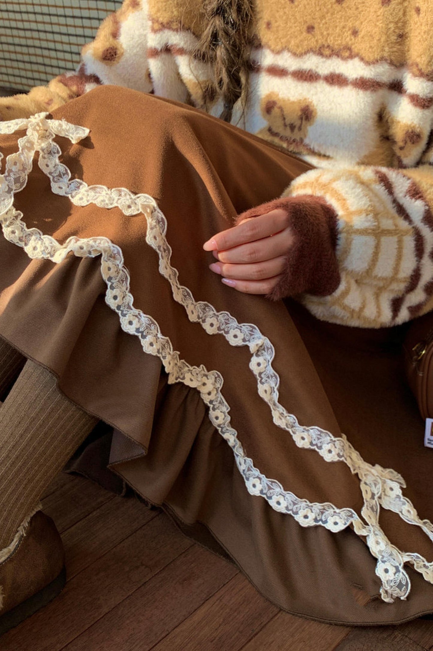 Caramel Lace High Waist Skirt