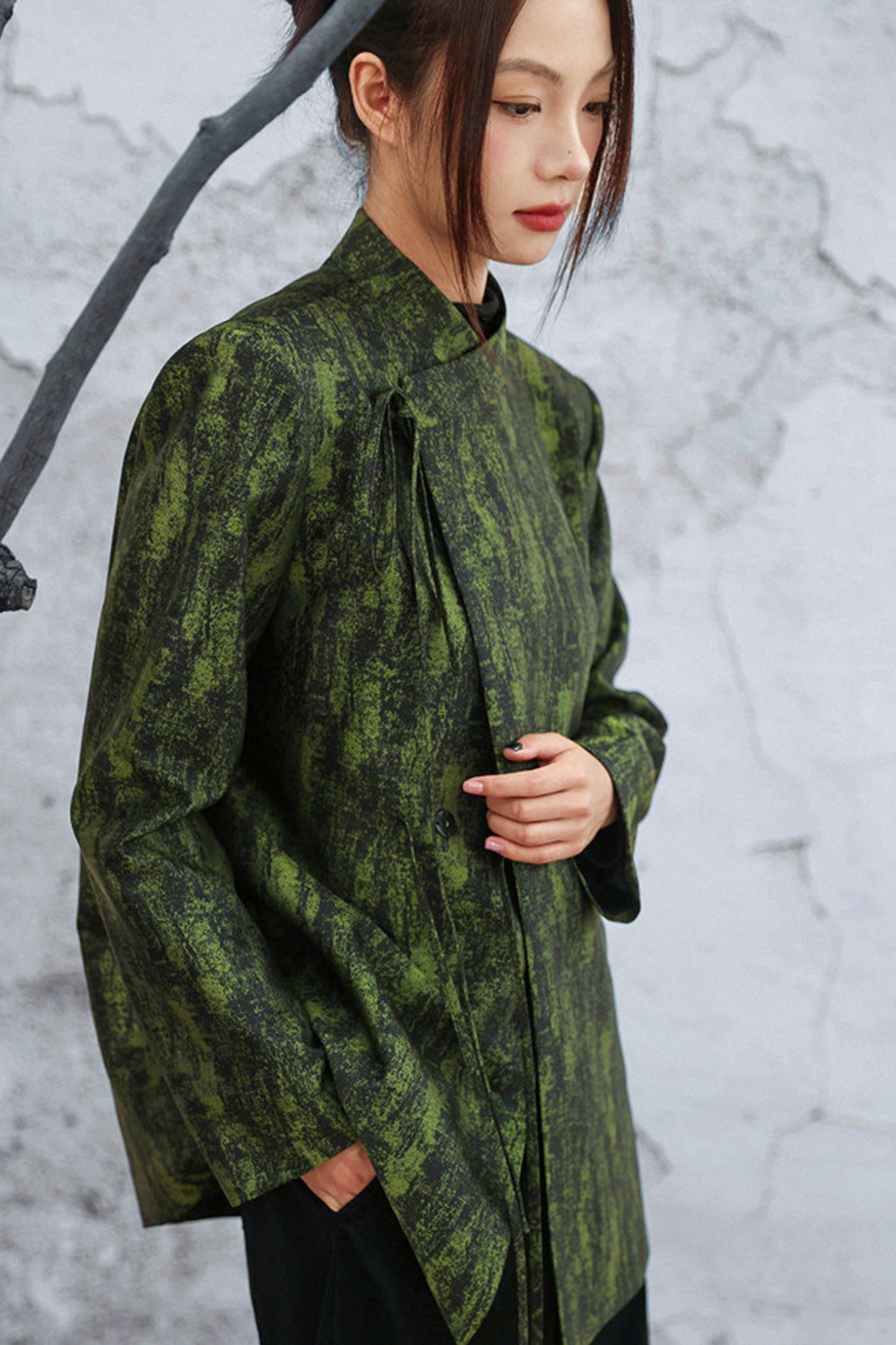 Mossy Green Stand Collar Jacket