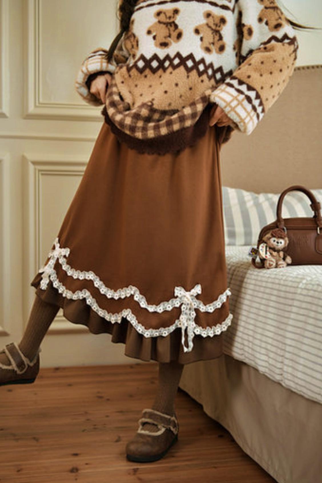 Caramel Lace High Waist Skirt