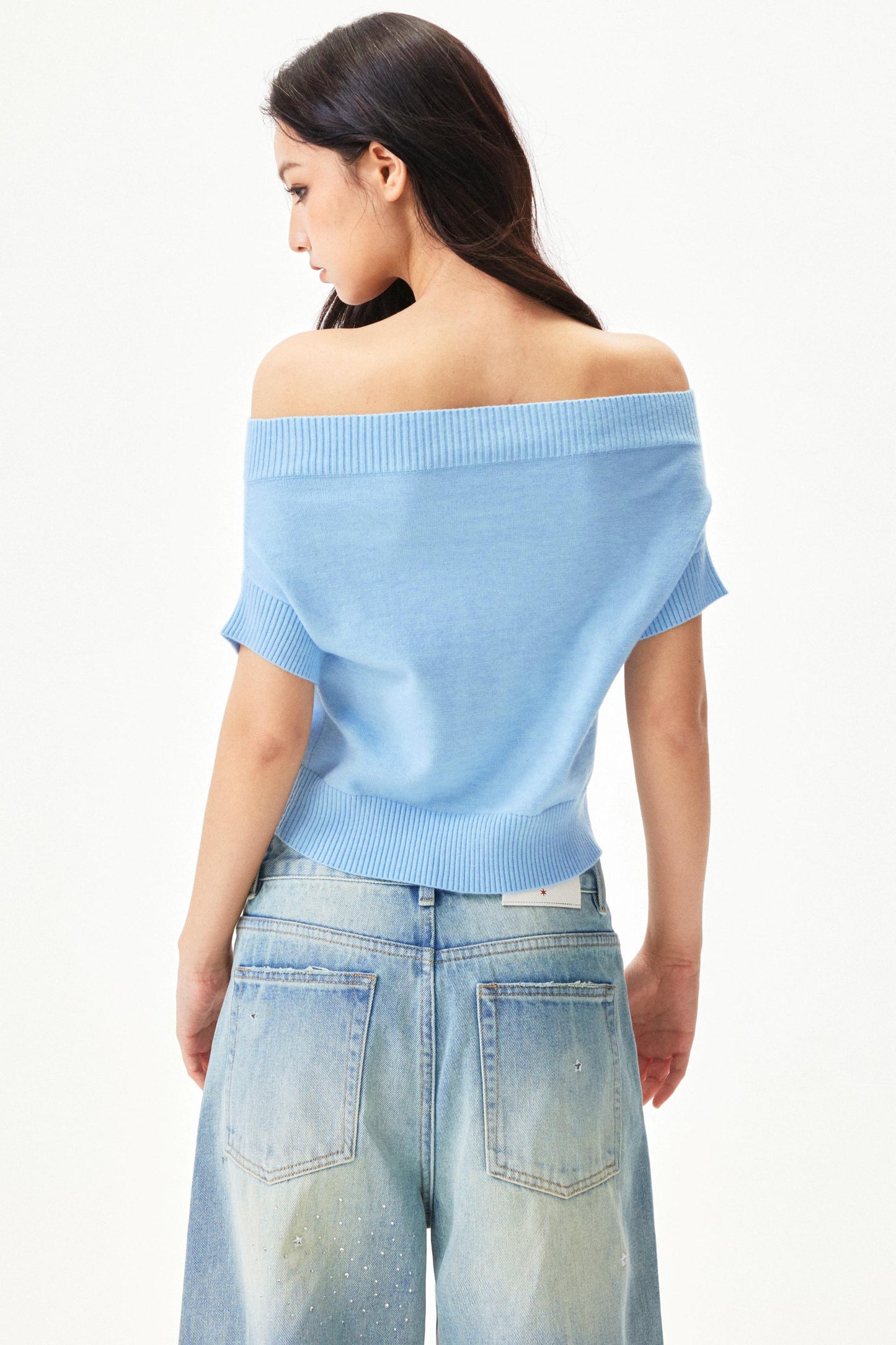Wool blend off-shoulder top