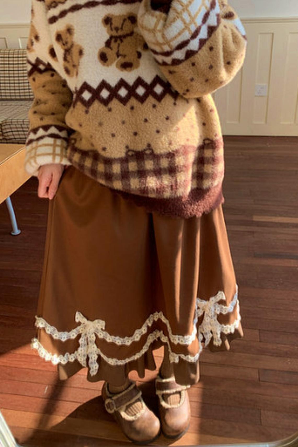 Caramel Lace High Waist Skirt