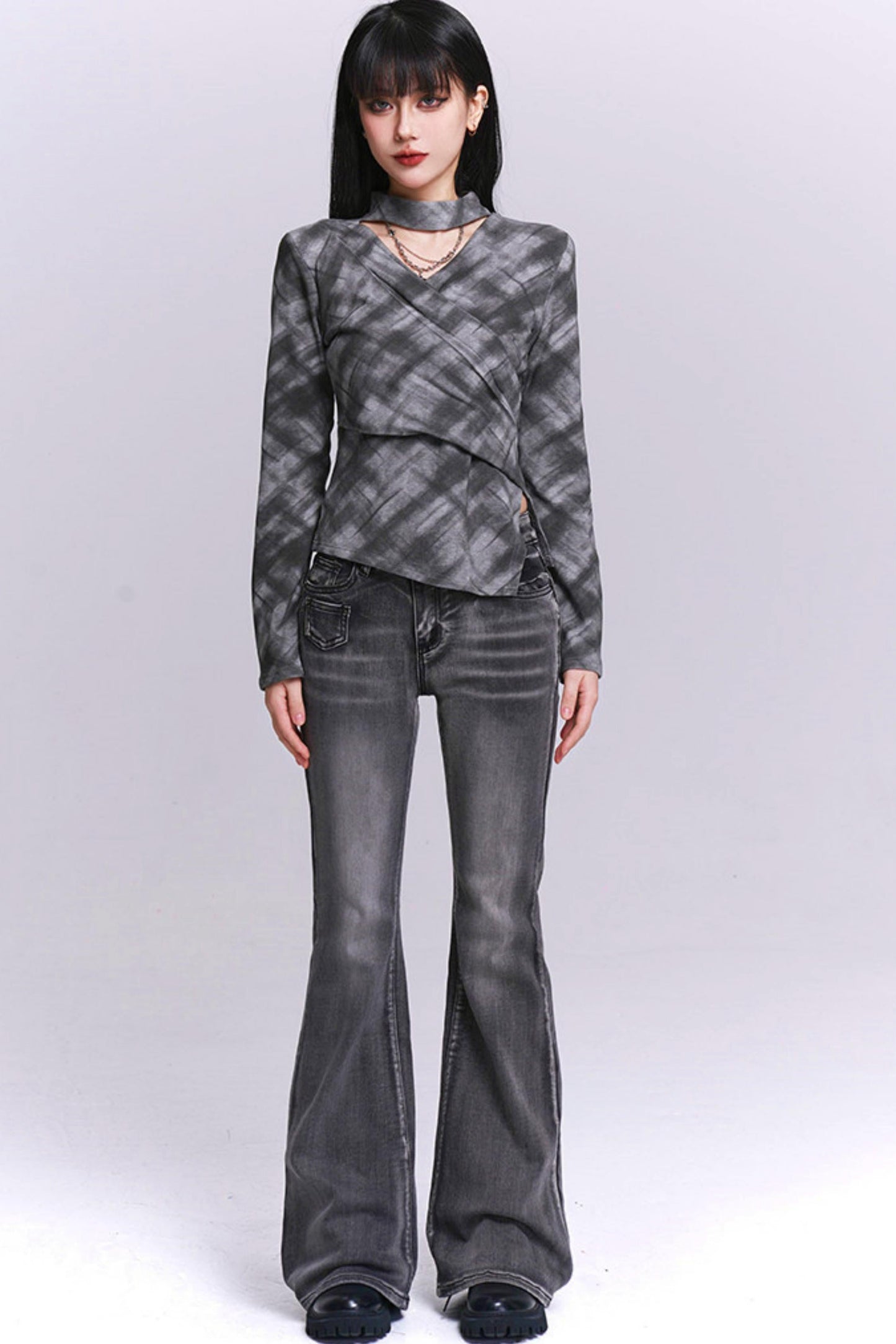 Ghostly Gray Plaid Top