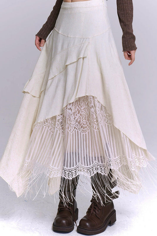 Apricot Irregular Tassel Skirt