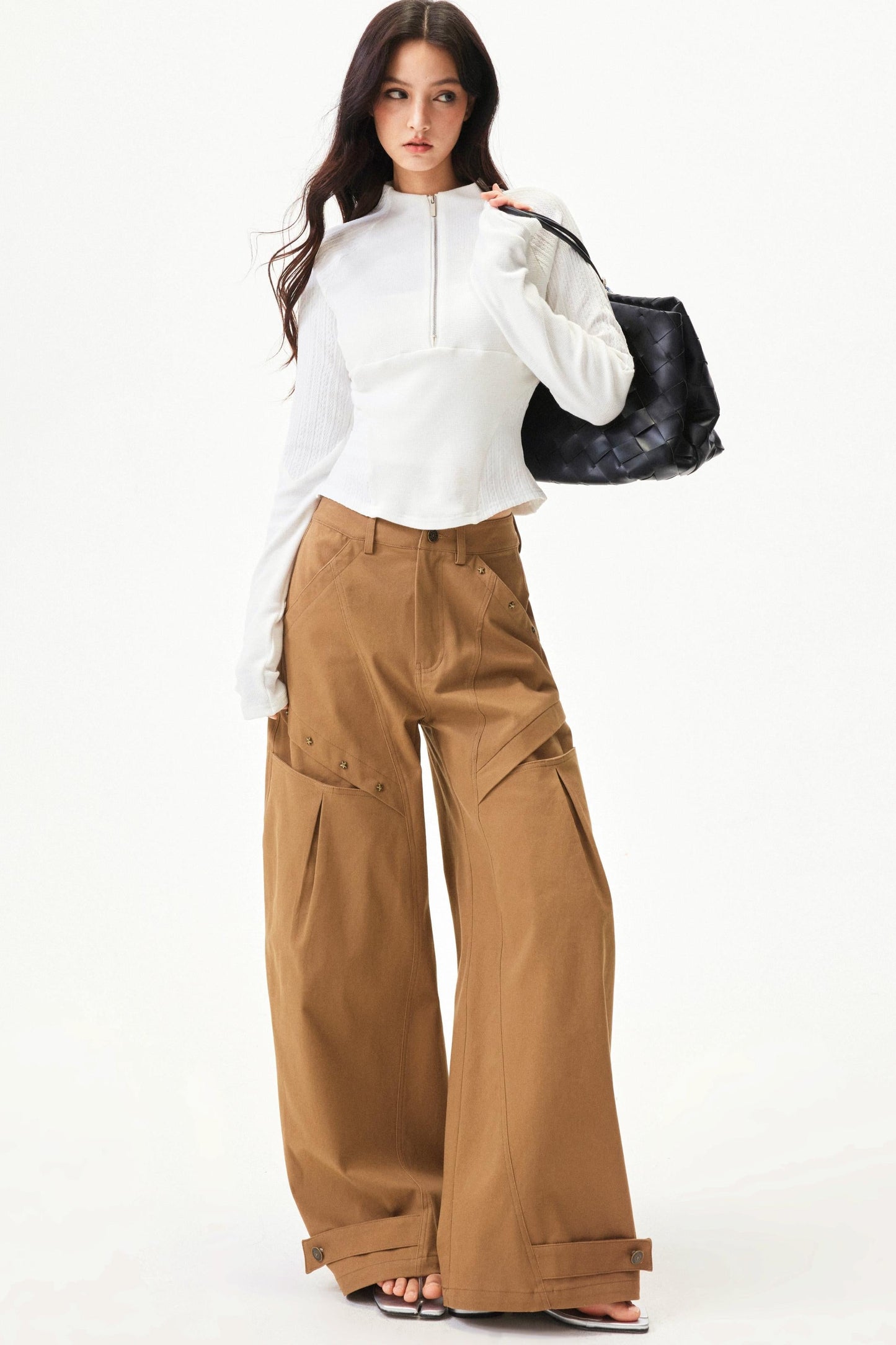 Star knit deconstructed twill pants