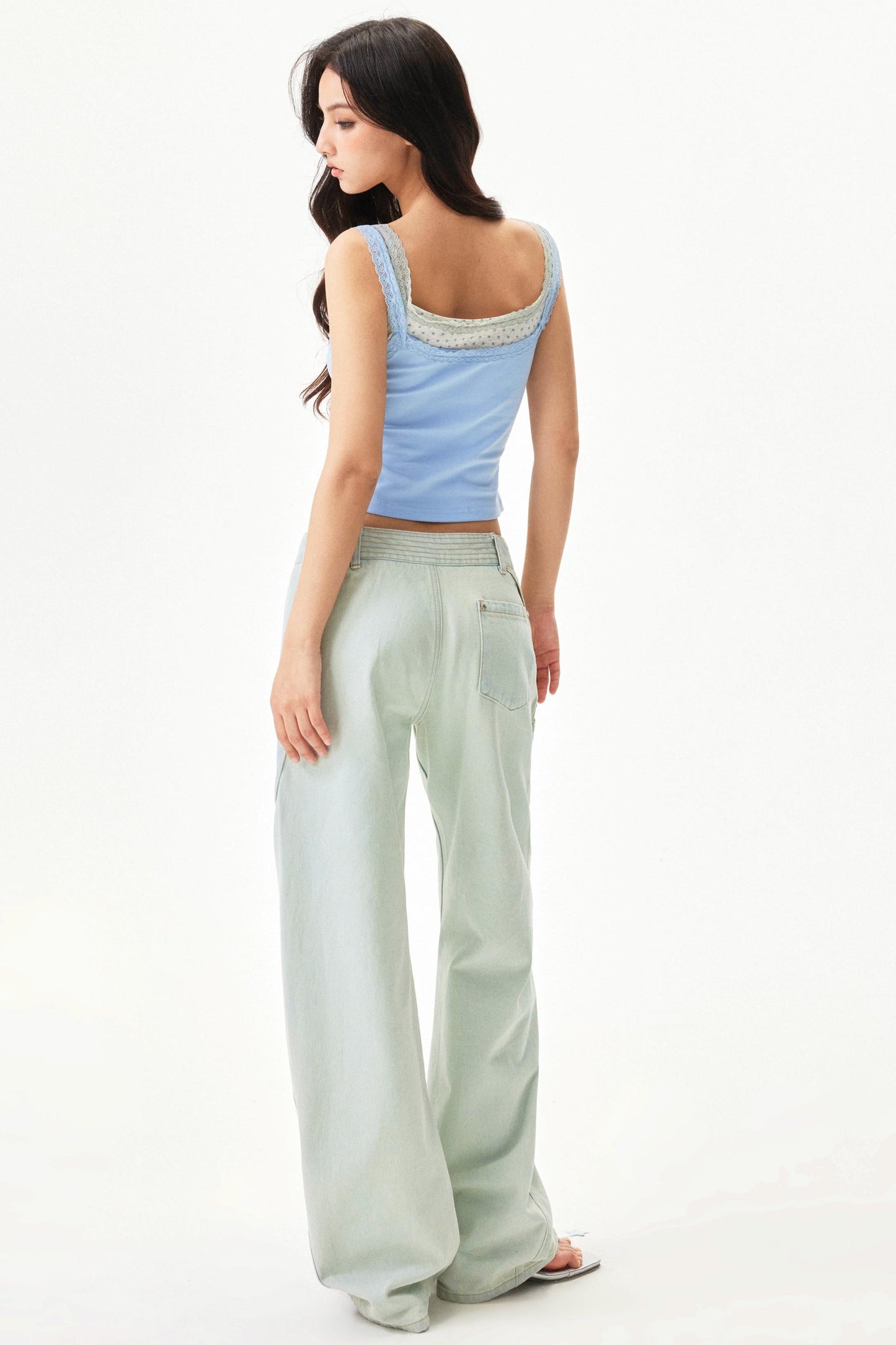 Star Print Lace Trim Tank Top