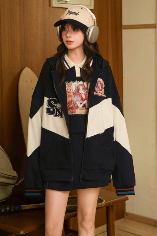 Color Block Cotton Hooded Jacket