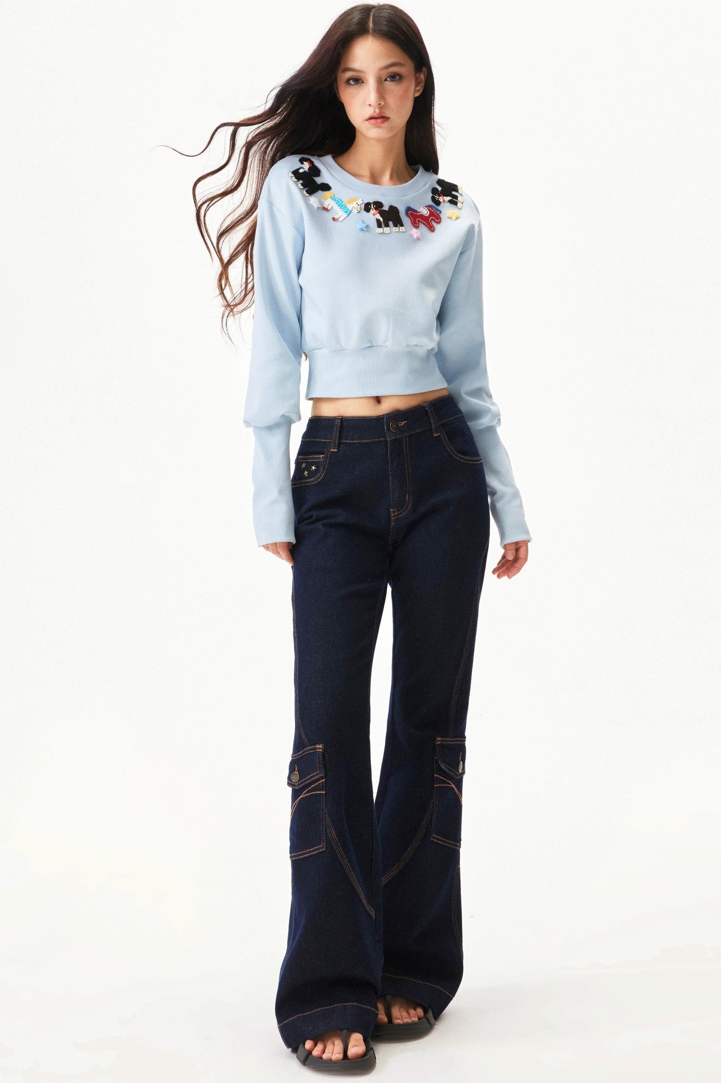 Retro Low Rise Denim Flare Pants