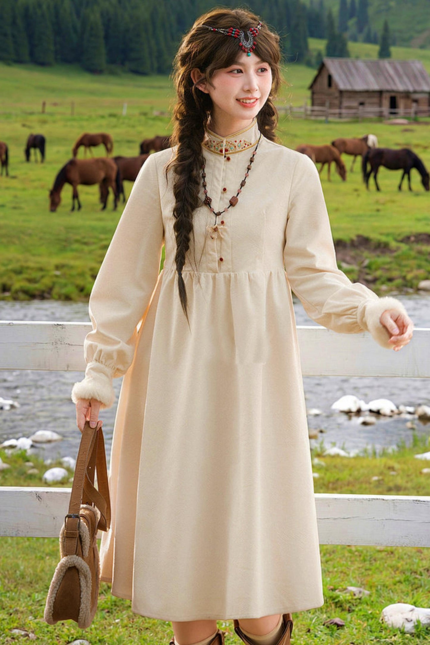 Embroidered Mori Long Dress