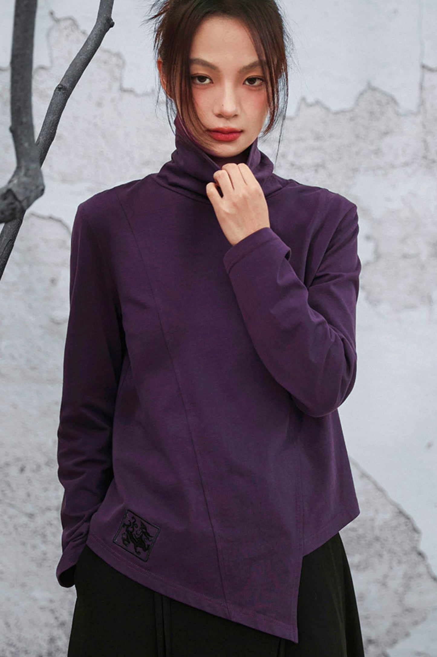 Edgy Purple Turtleneck Top