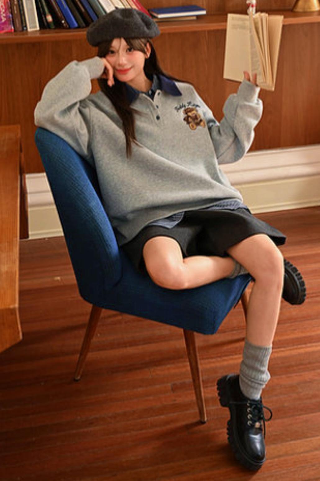 Cute Bear Embroidered Sweatshirt