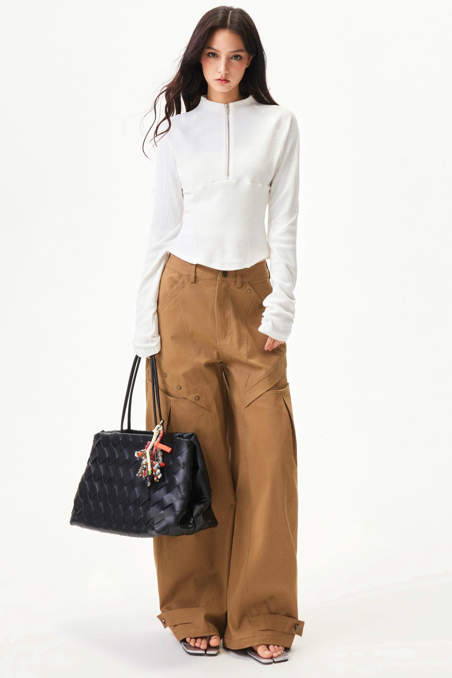 Star knit deconstructed twill pants