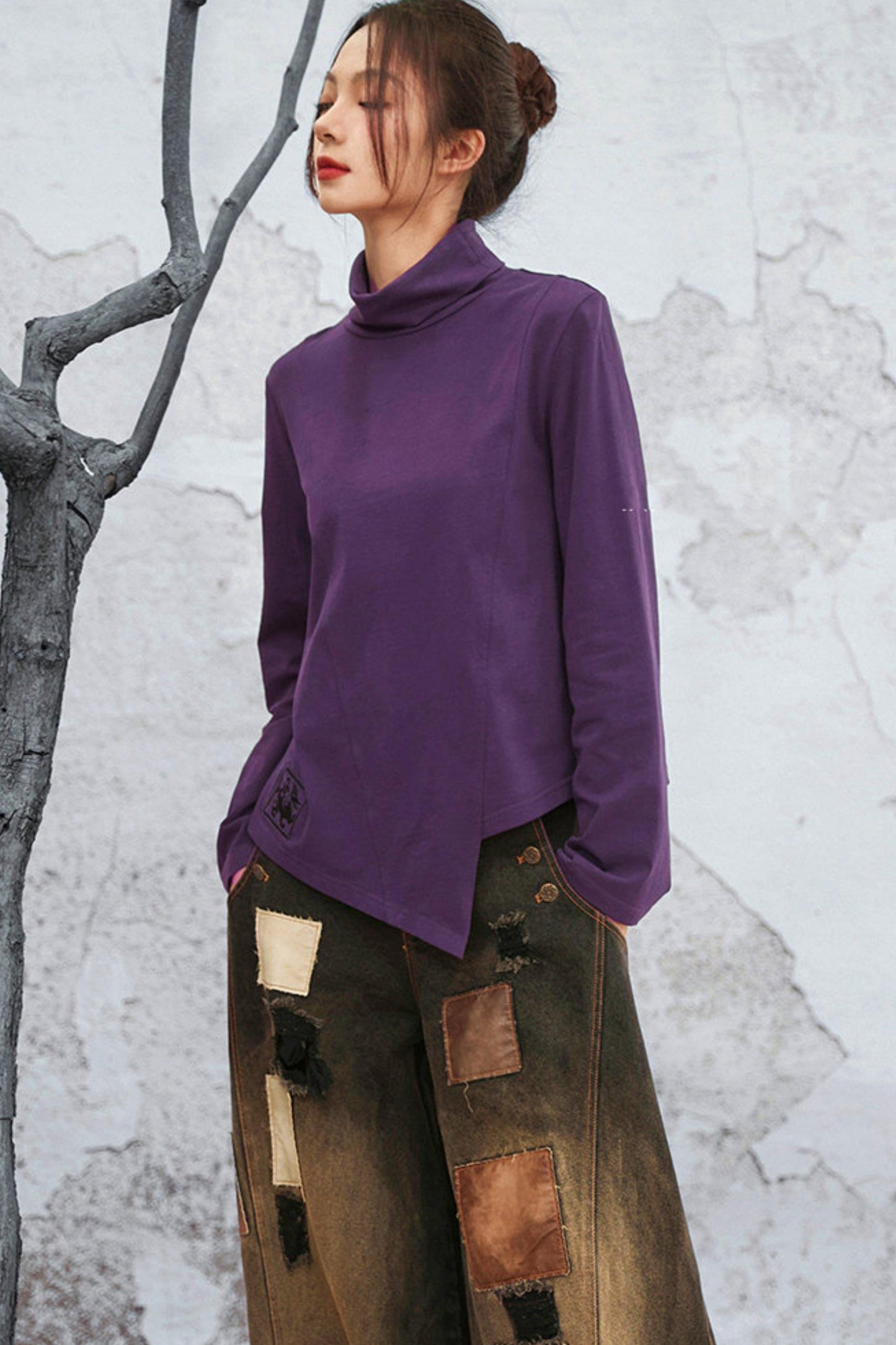 Edgy Purple Turtleneck Top