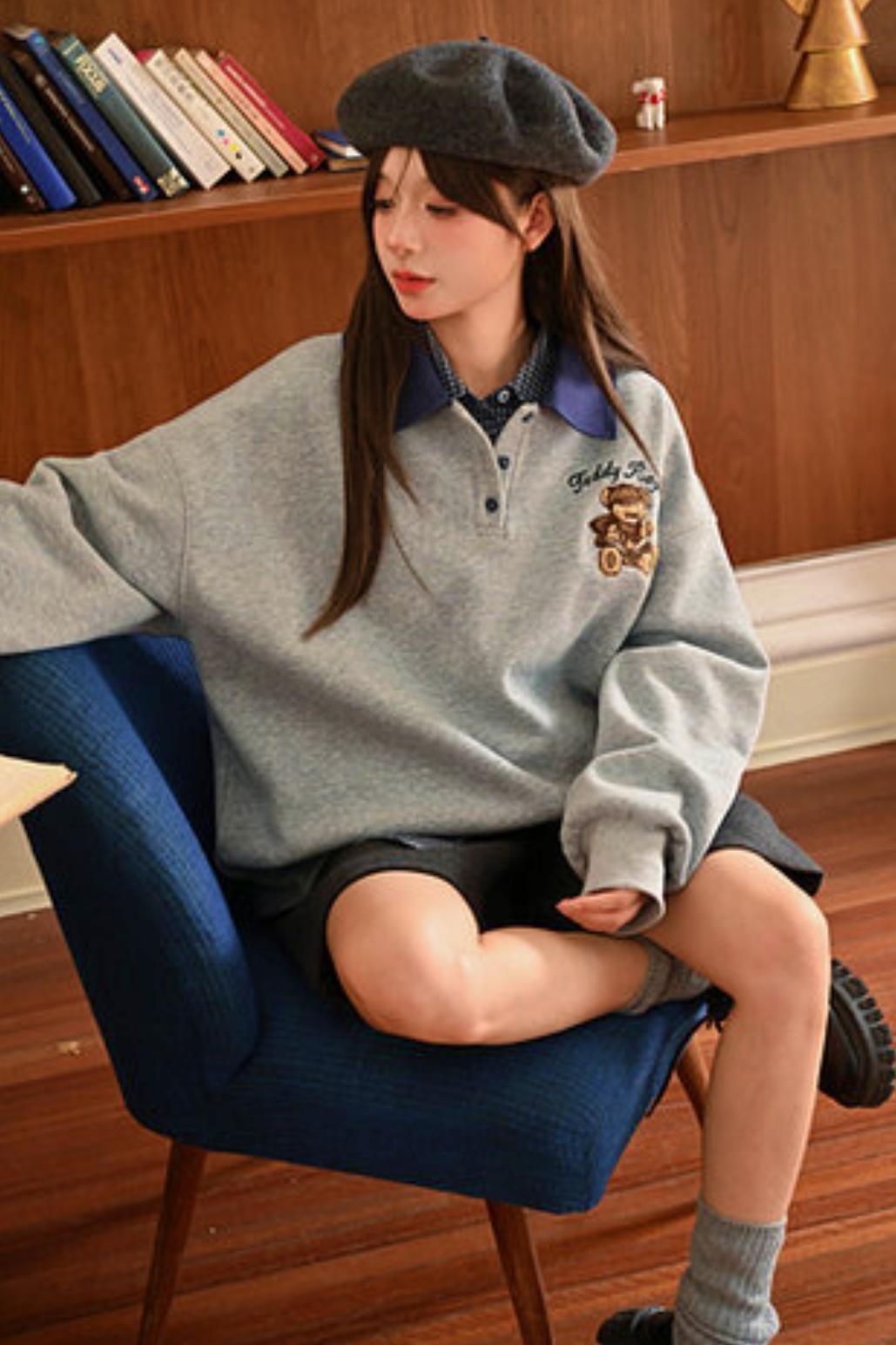 Cute Bear Embroidered Sweatshirt