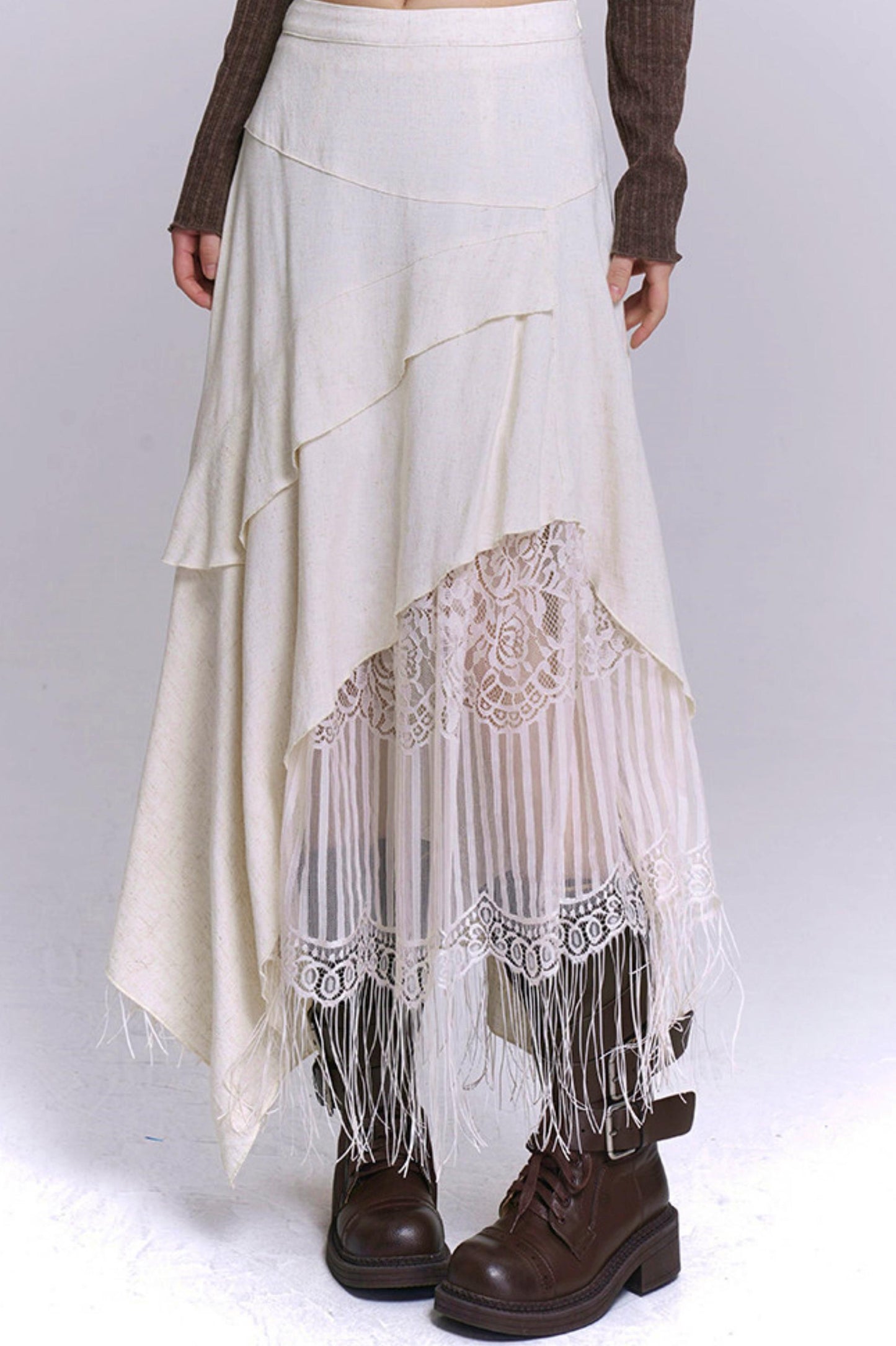 Apricot Irregular Tassel Skirt