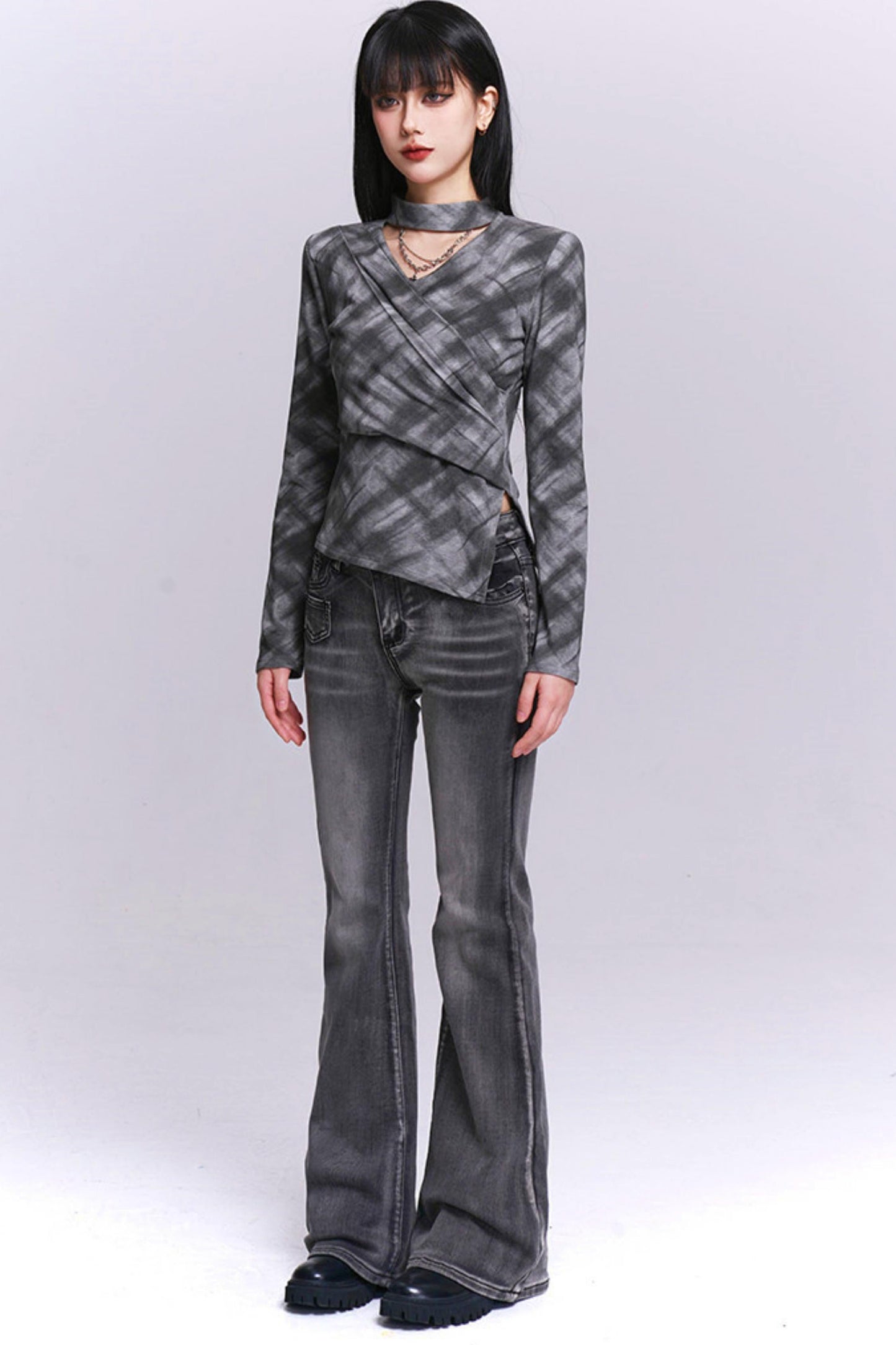 Ghostly Gray Plaid Top