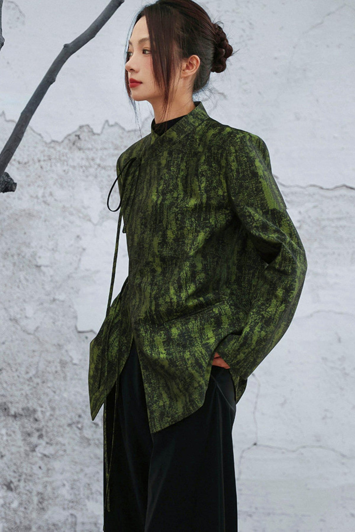 Mossy Green Stand Collar Jacket