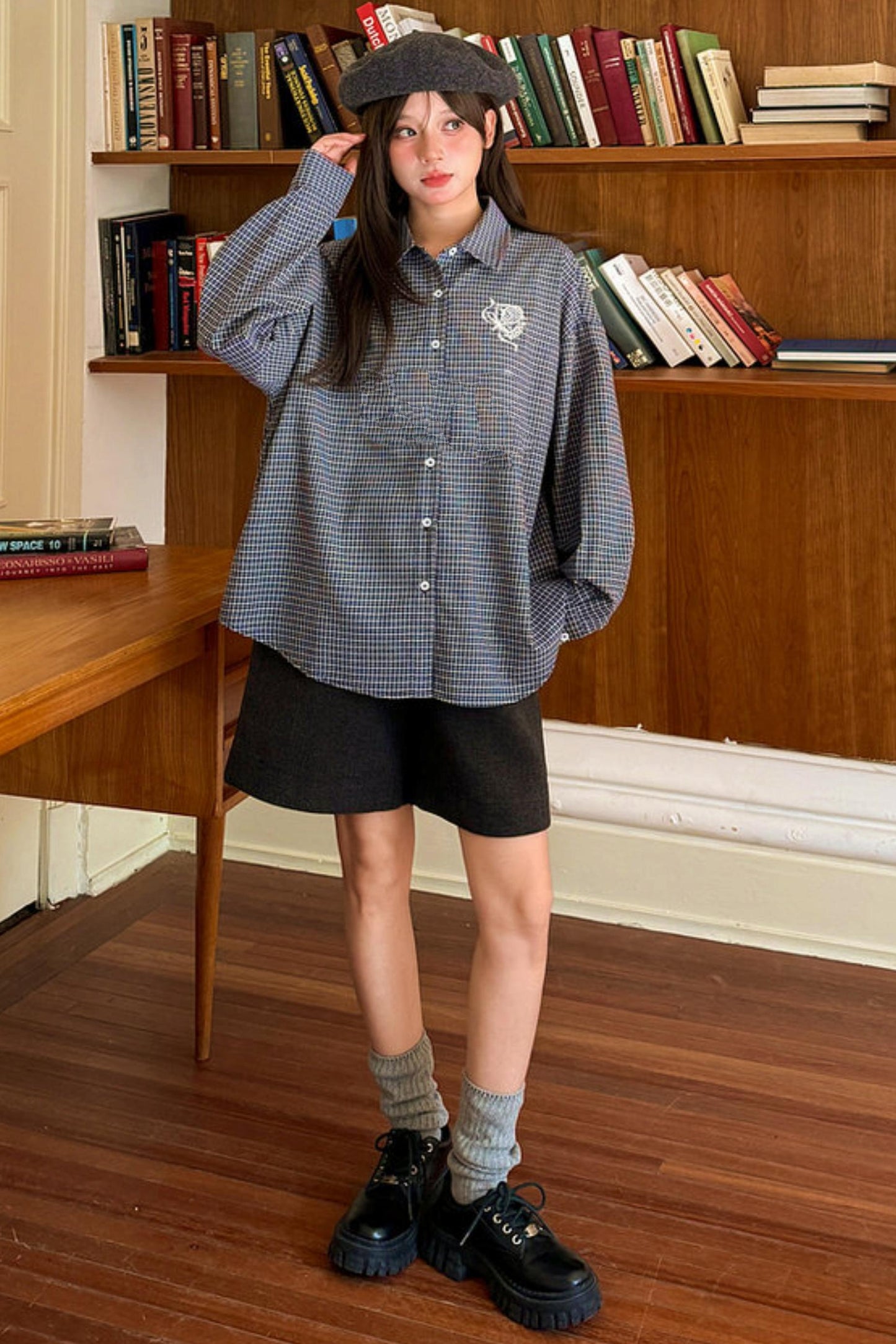 Plaid Embroidered Academy Blouse
