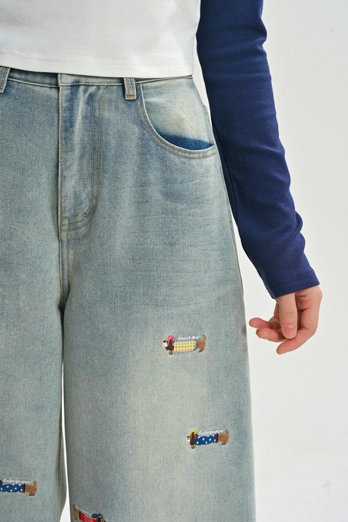 Wax Dog Embroidery Jeans