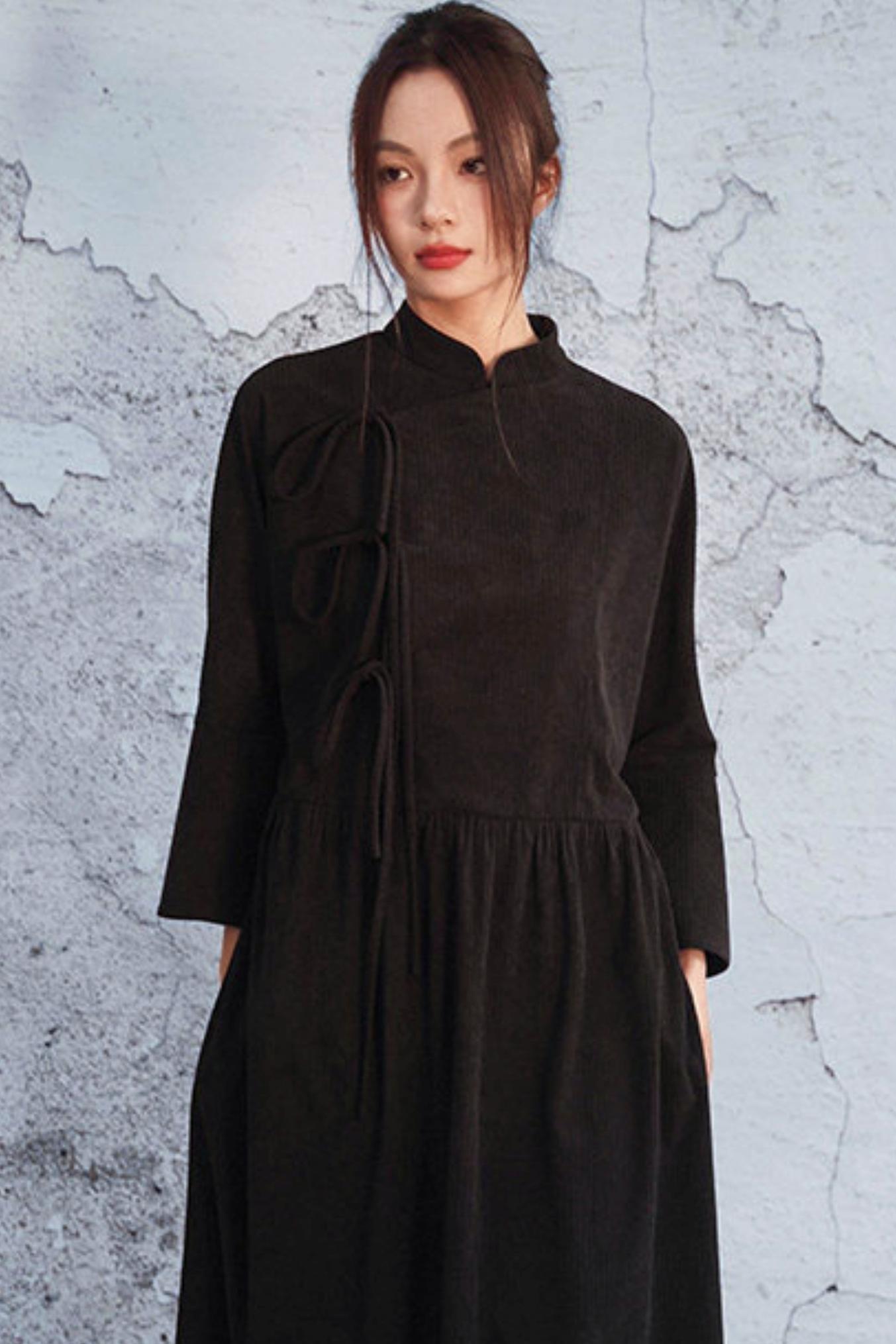 Black Corduroy Long Dress