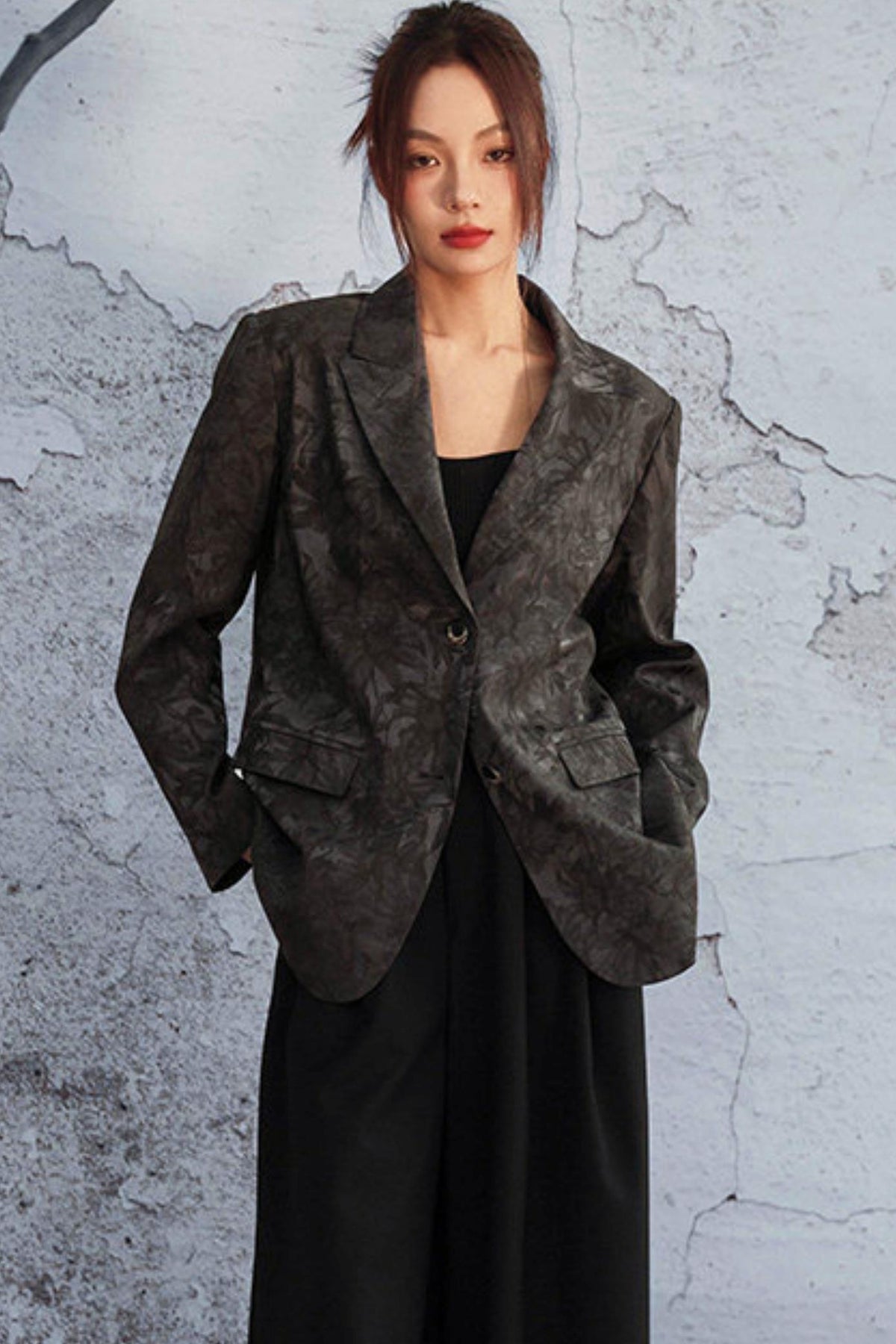 Edgy Wood Jacquard Jacket Gray Free