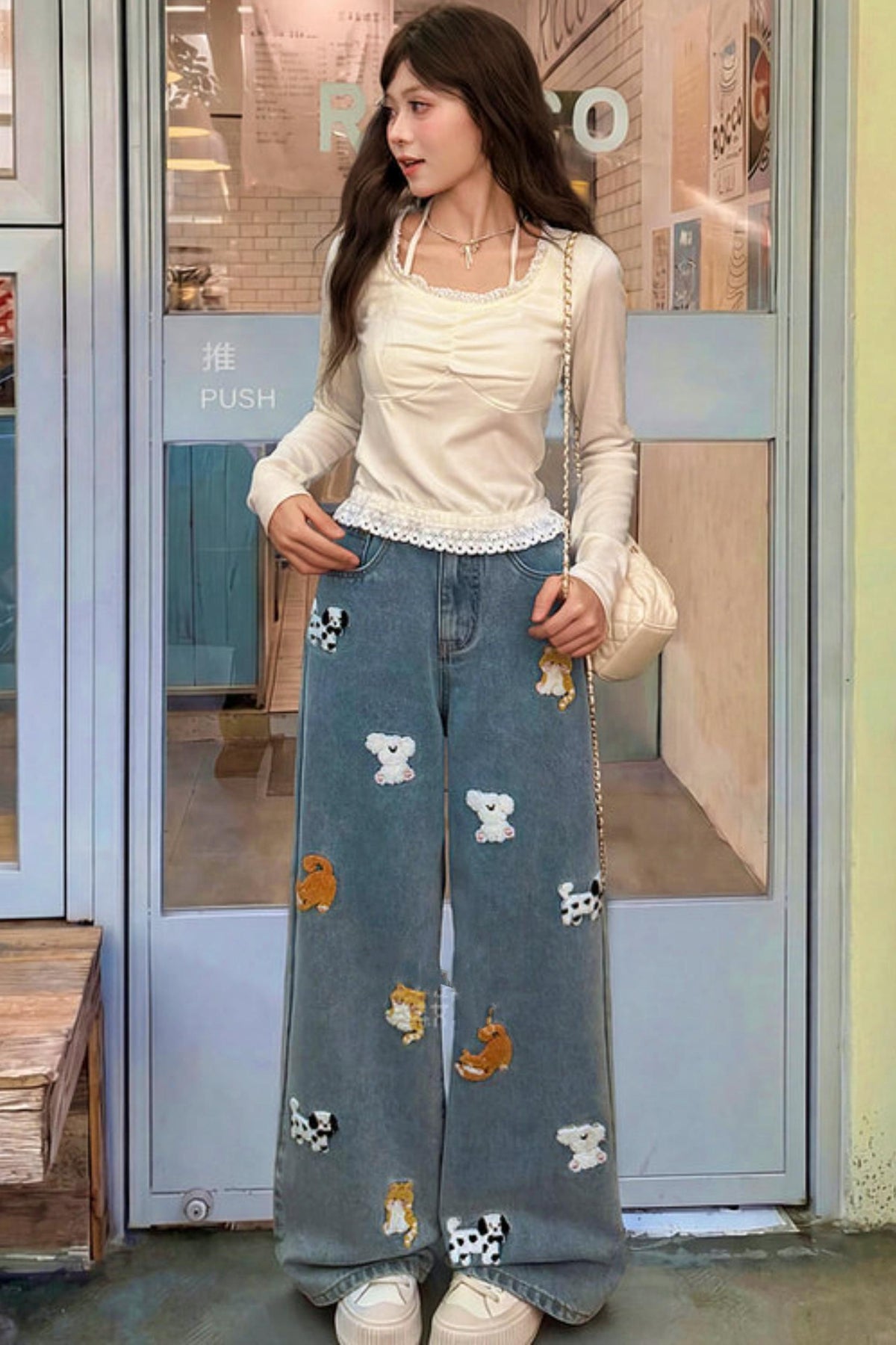 Sweet Embroidered Denim Pants