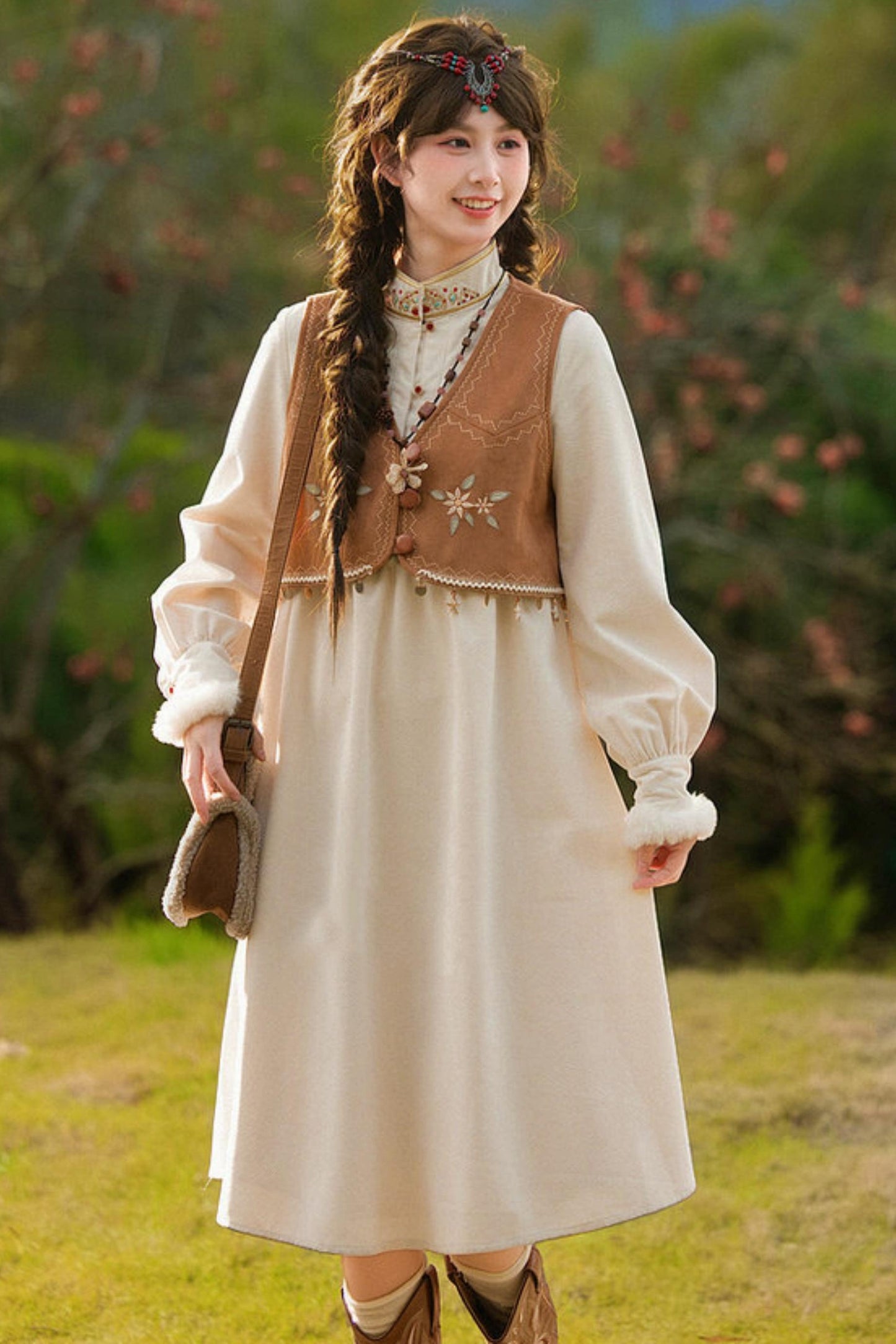 Embroidered Mori Long Dress