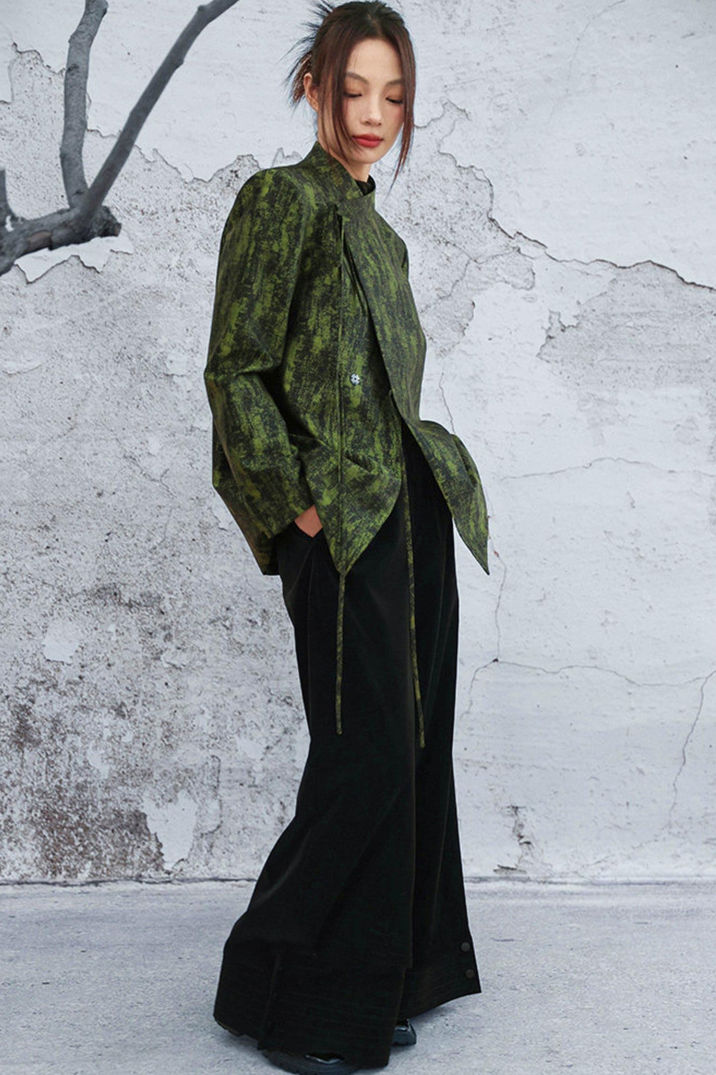 Mossy Green Stand Collar Jacket