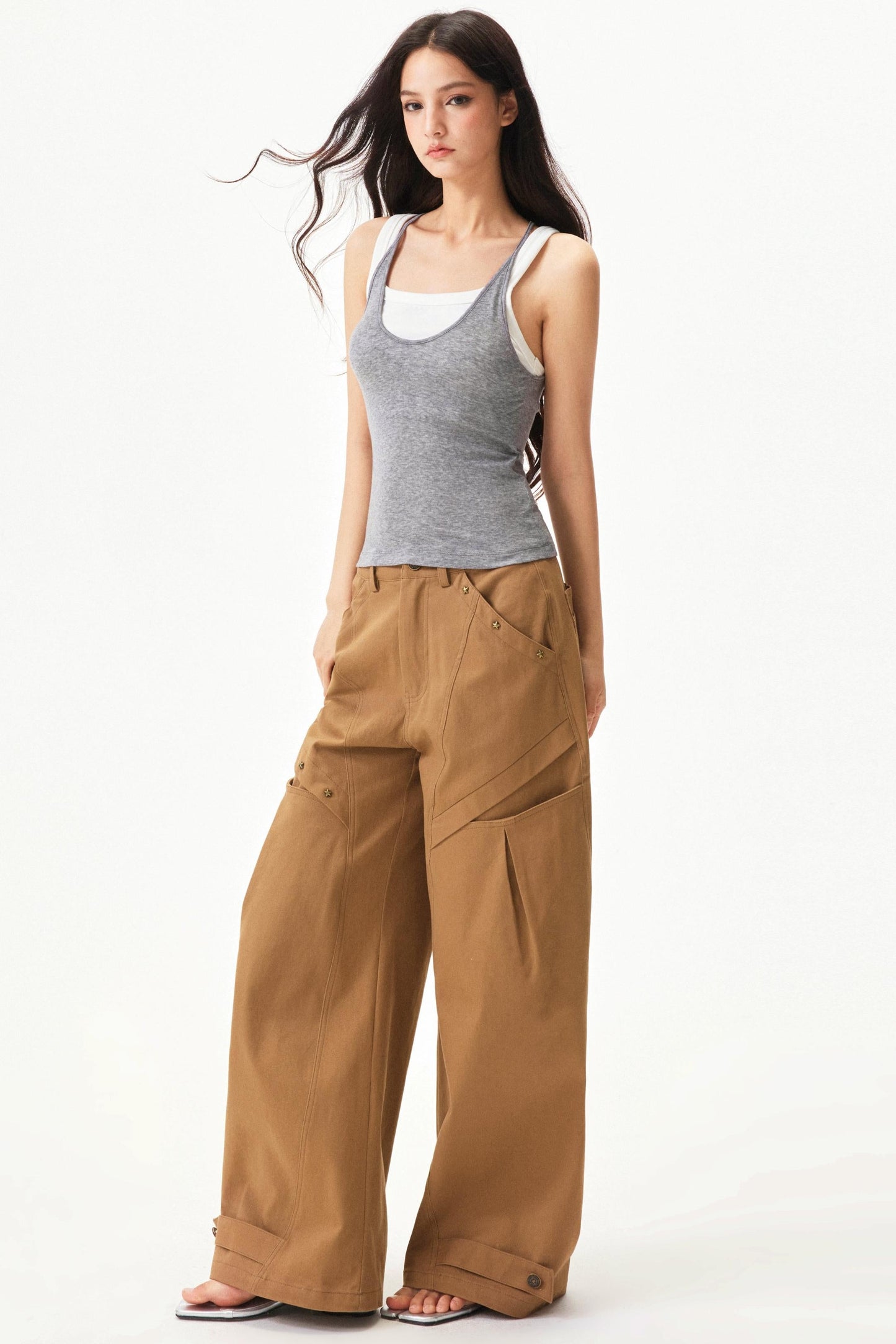 Star knit deconstructed twill pants