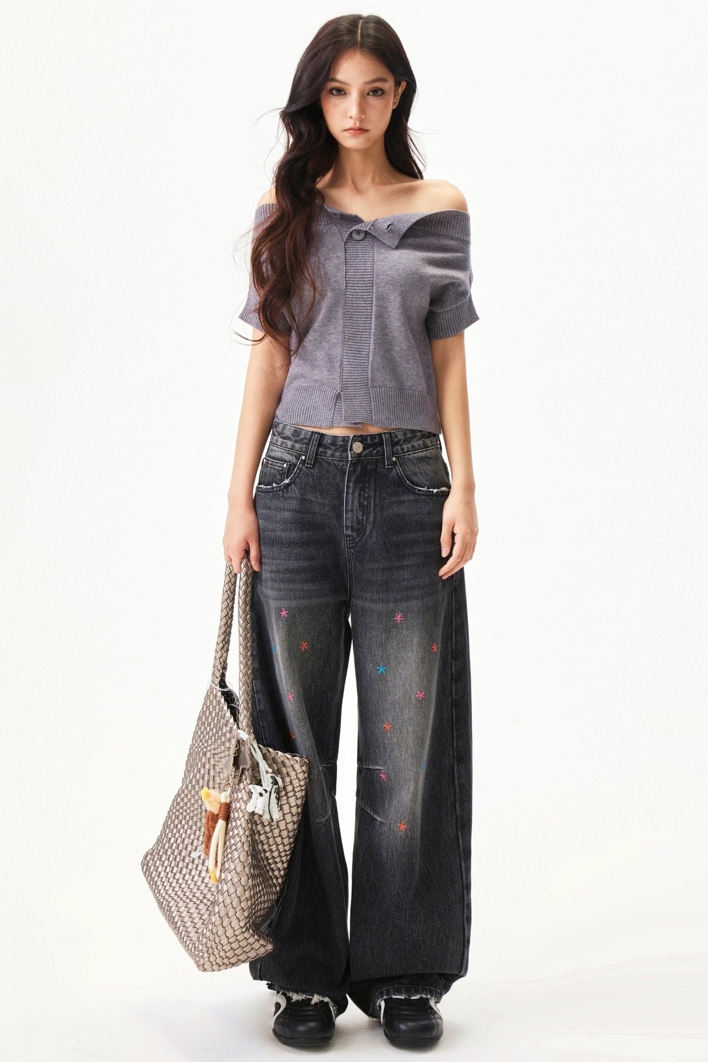 Wool blend off-shoulder top