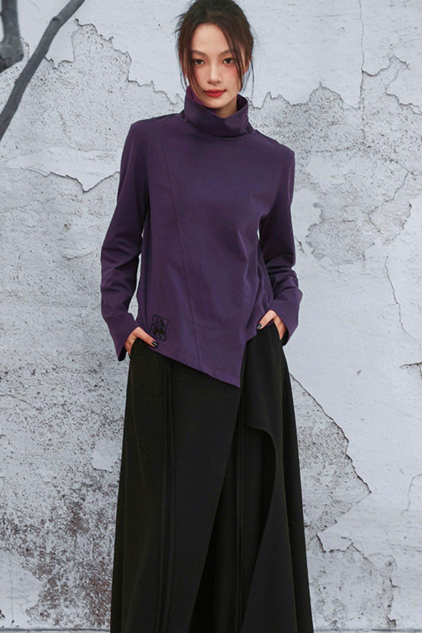 Edgy Purple Turtleneck Top