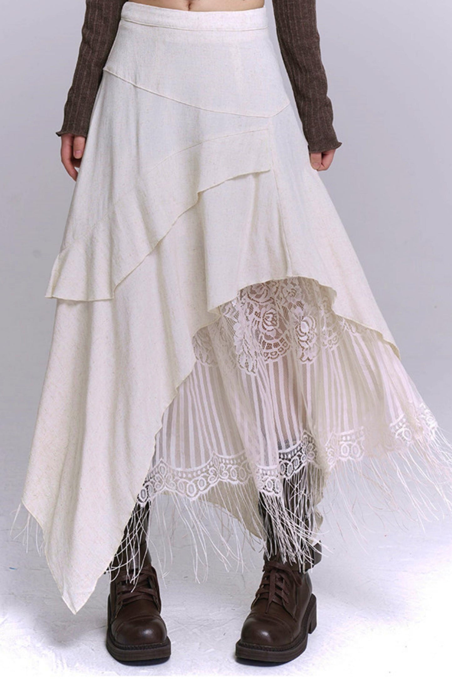 Apricot Irregular Tassel Skirt