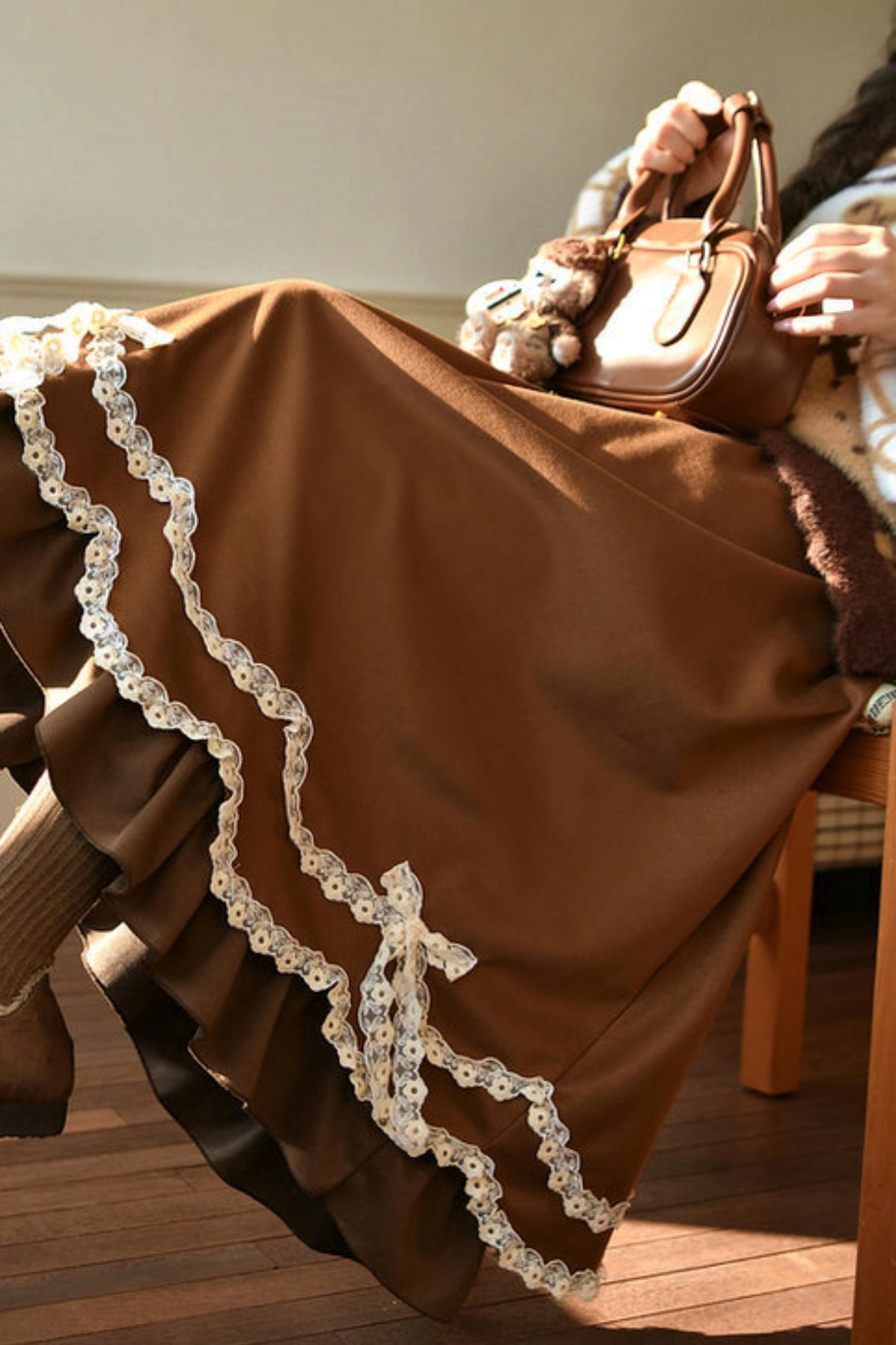 Caramel Lace High Waist Skirt