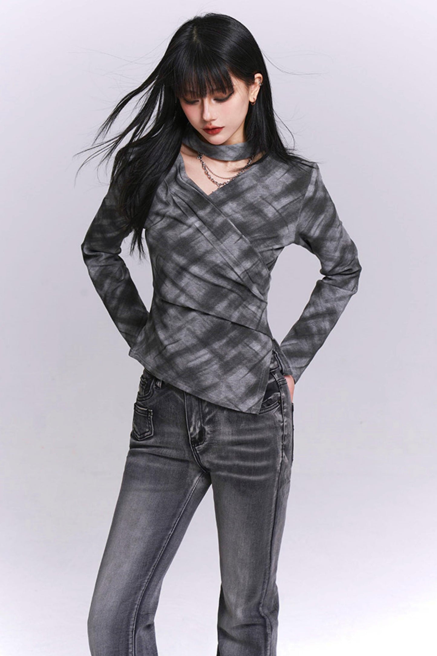 Ghostly Gray Plaid Top