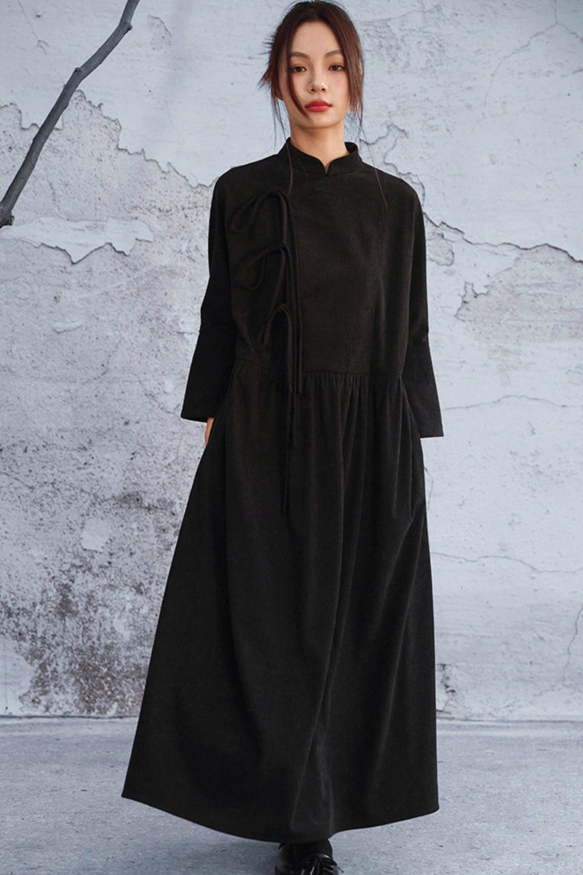 Black Corduroy Long Dress Black