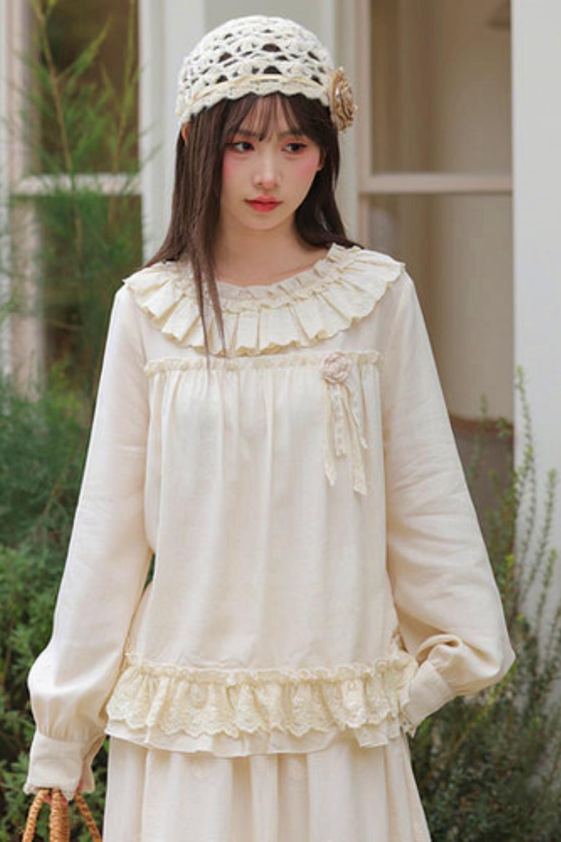 Lyocell Lace Trim Blouse
