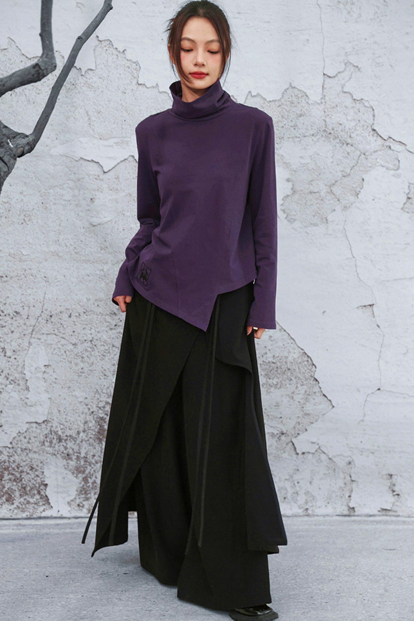Edgy Purple Turtleneck Top