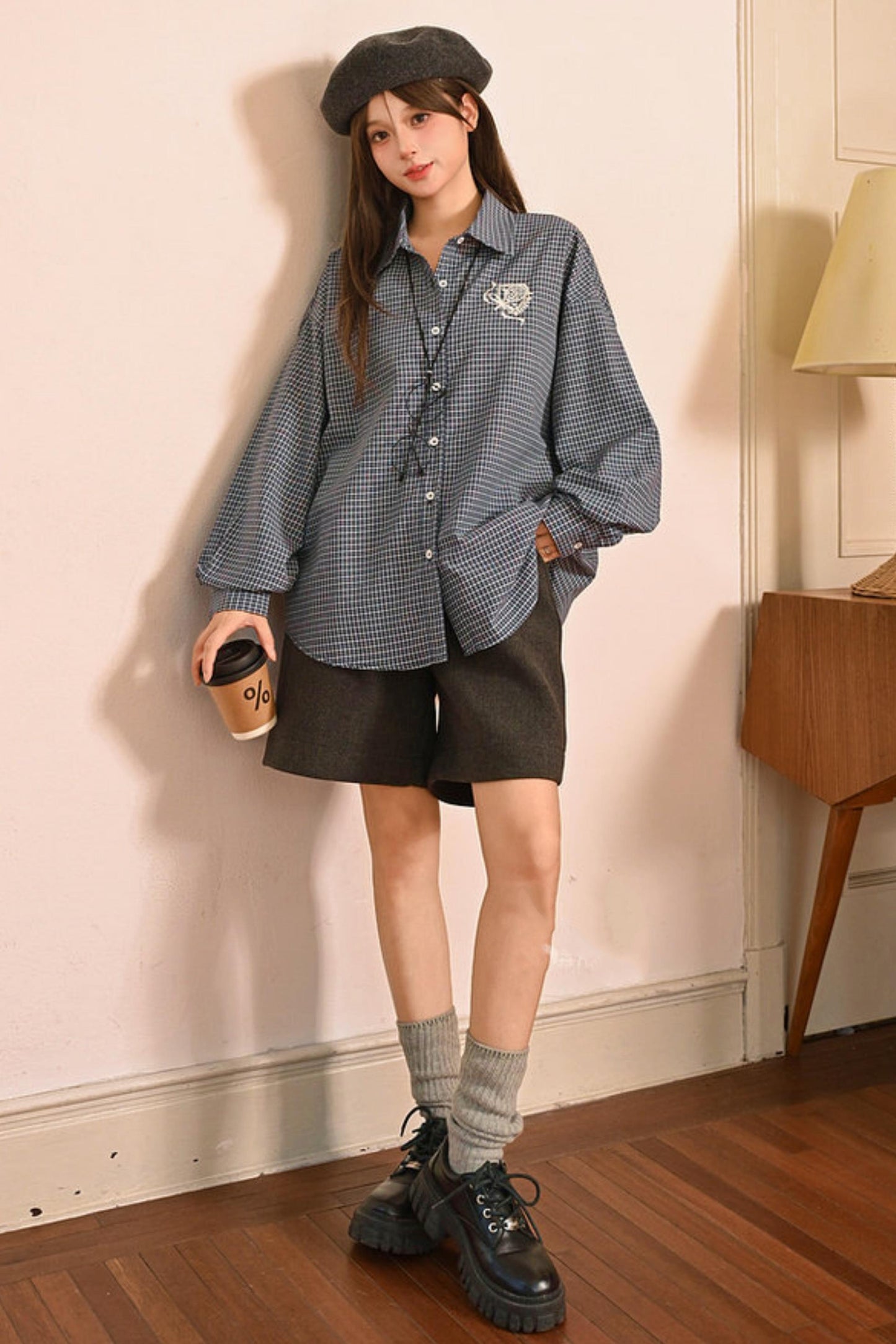 Plaid Embroidered Academy Blouse