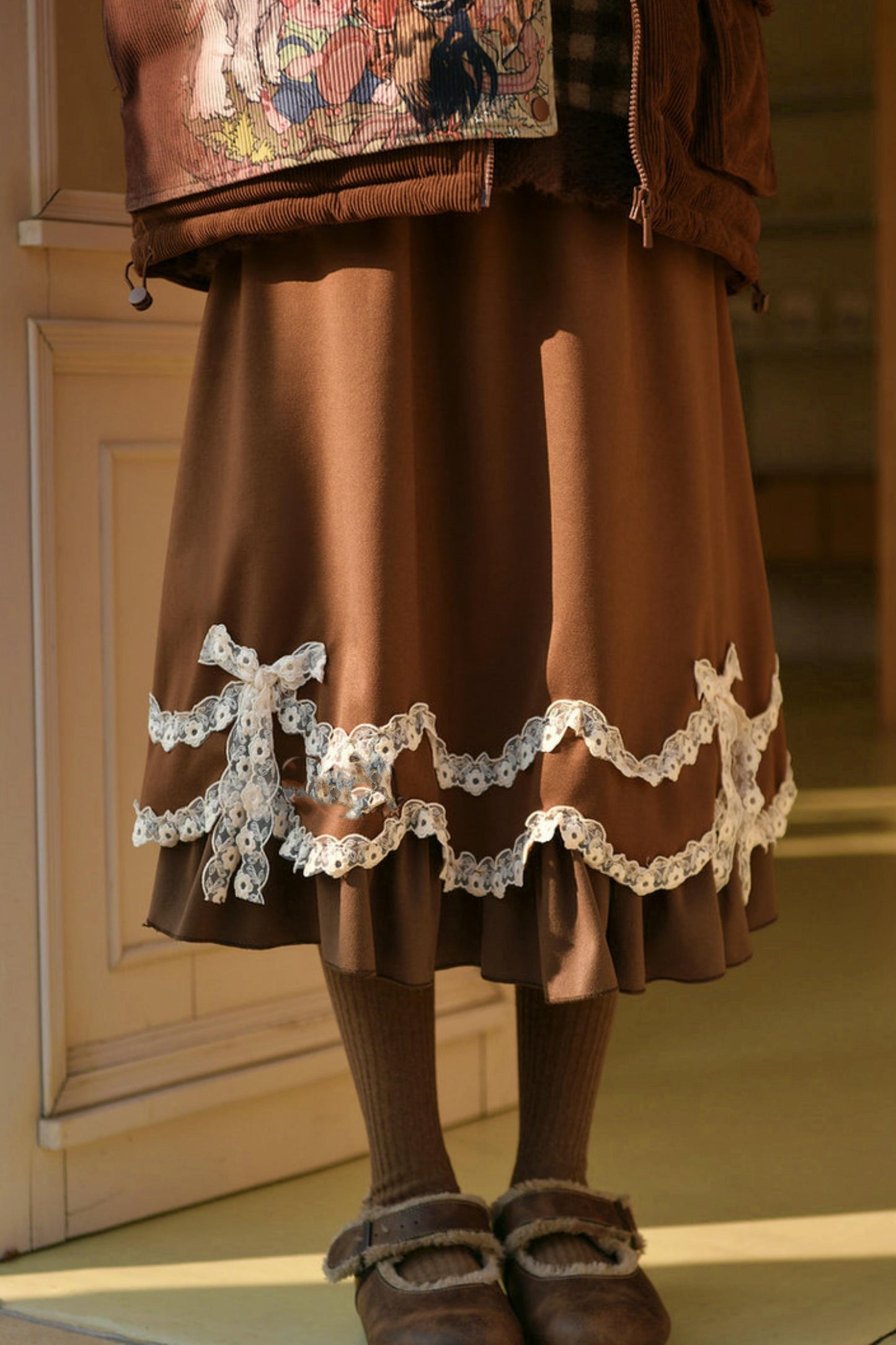 Caramel Lace High Waist Skirt