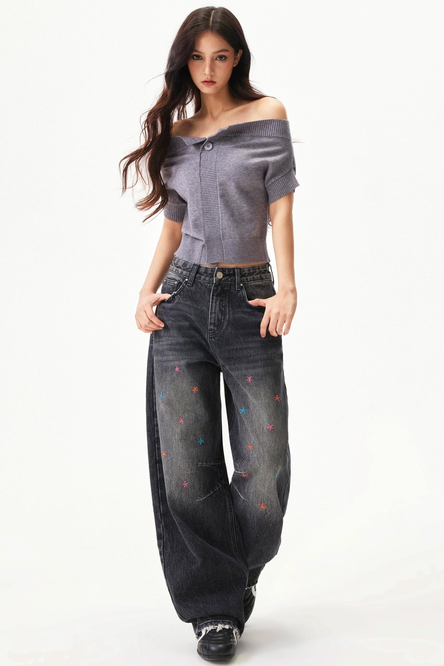 Wool blend off-shoulder top