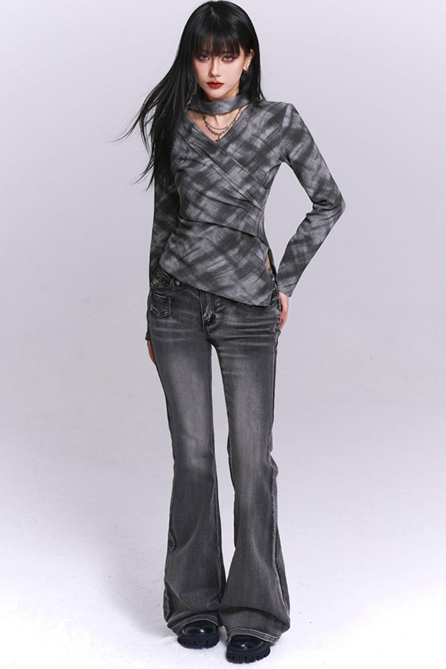 Ghostly Gray Plaid Top