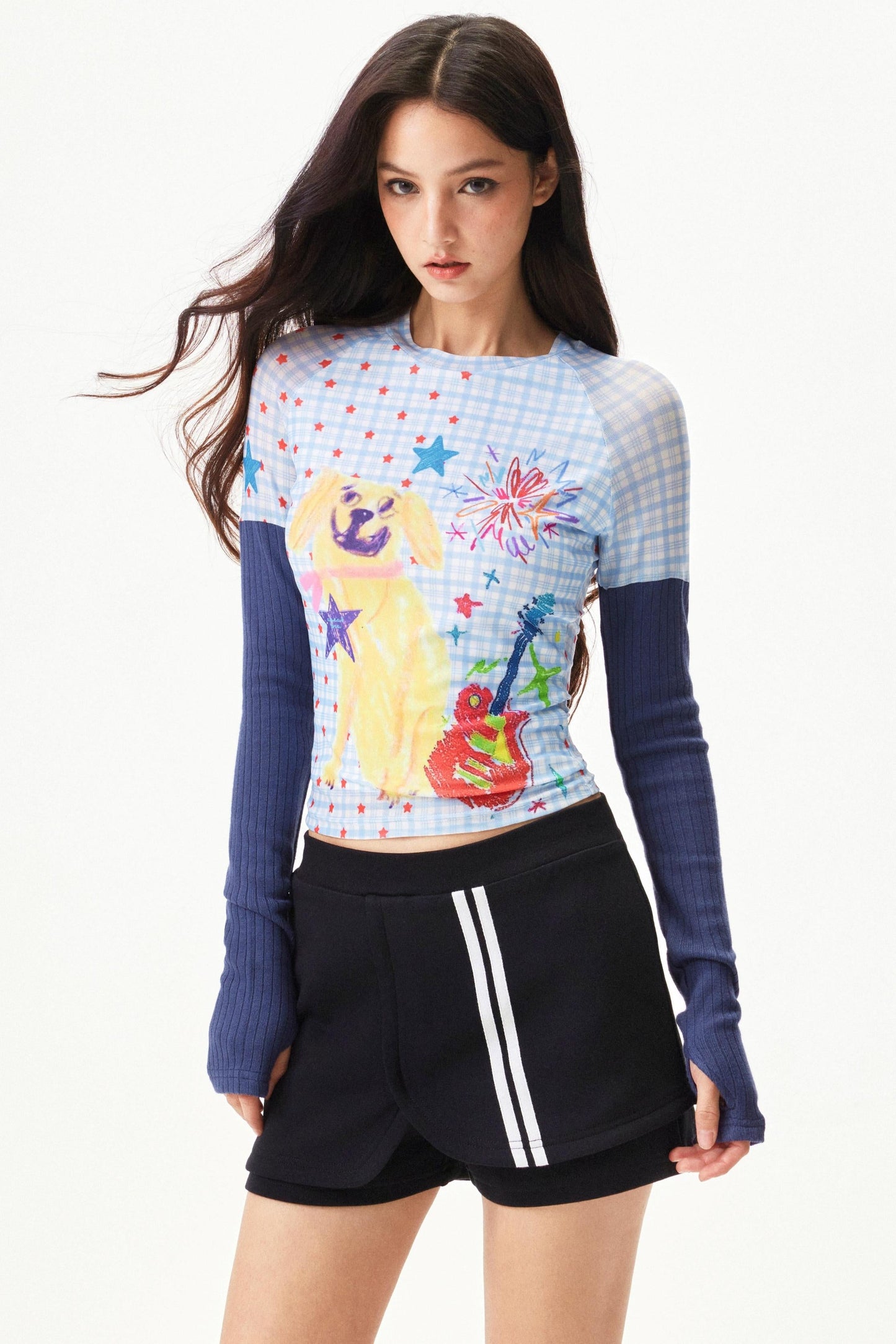 Graffiti Mesh Patchwork Top